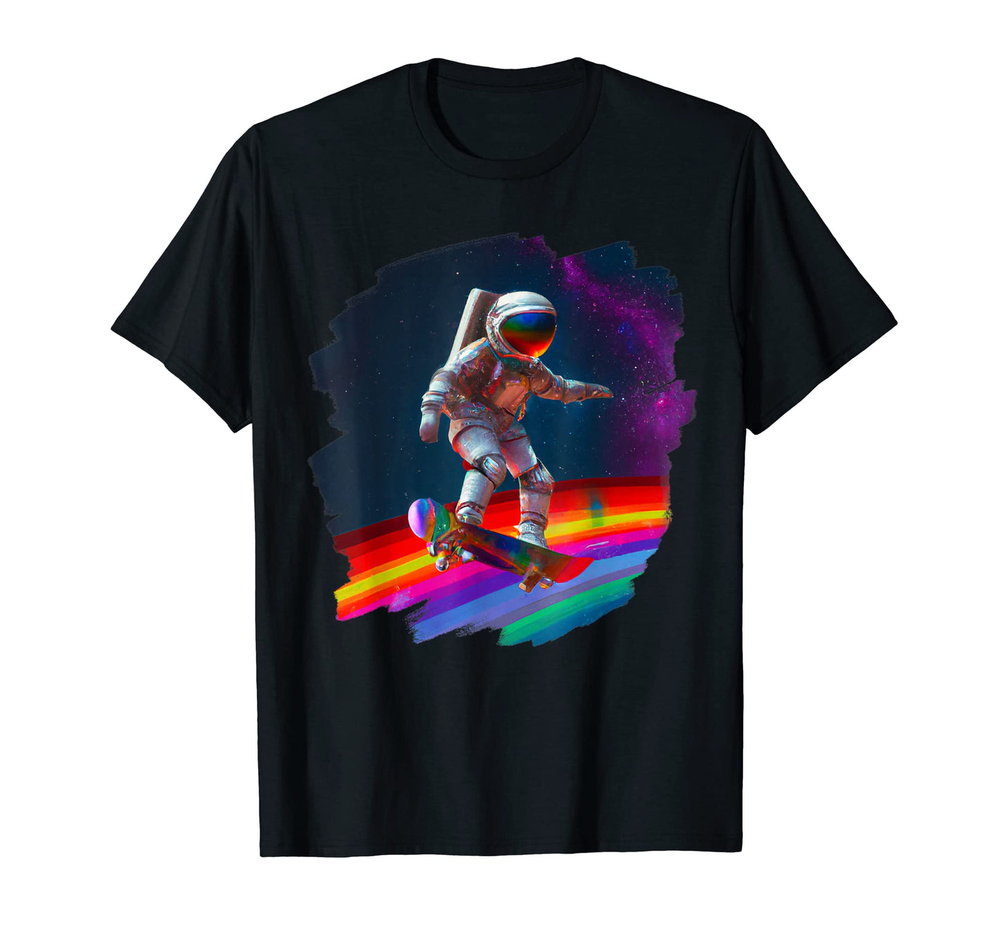 Astronaut Skateboarding Space Rainbow T-Shirt - Minimalist Print Men Women - T-Shirt, Sweatshirt, Hoodie