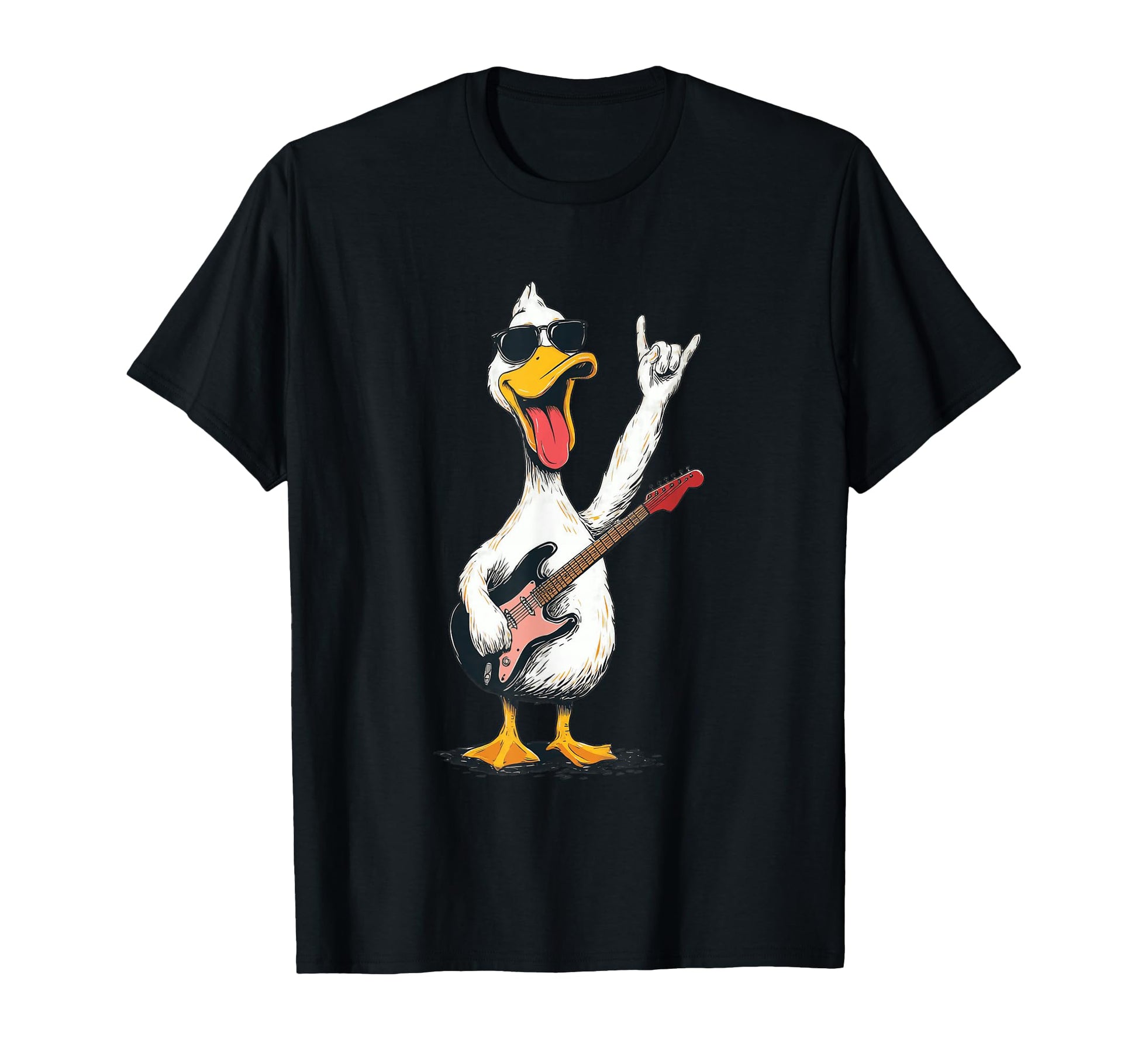 Funny Rock Duck Cartoon Guitar T-Shirt - Fun Novelty Design for Adults - T-Shirt, Sweatshirt, Hoodie