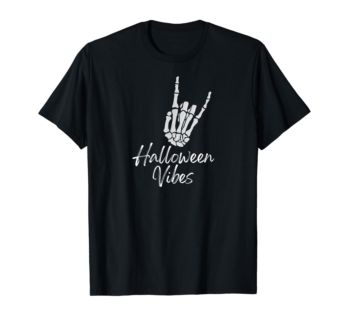 Rock And Roll Hand Sign Skeleton Halloween T-Shirt - Trendy Graphic Unisex - T-Shirt, Sweatshirt, Hoodie