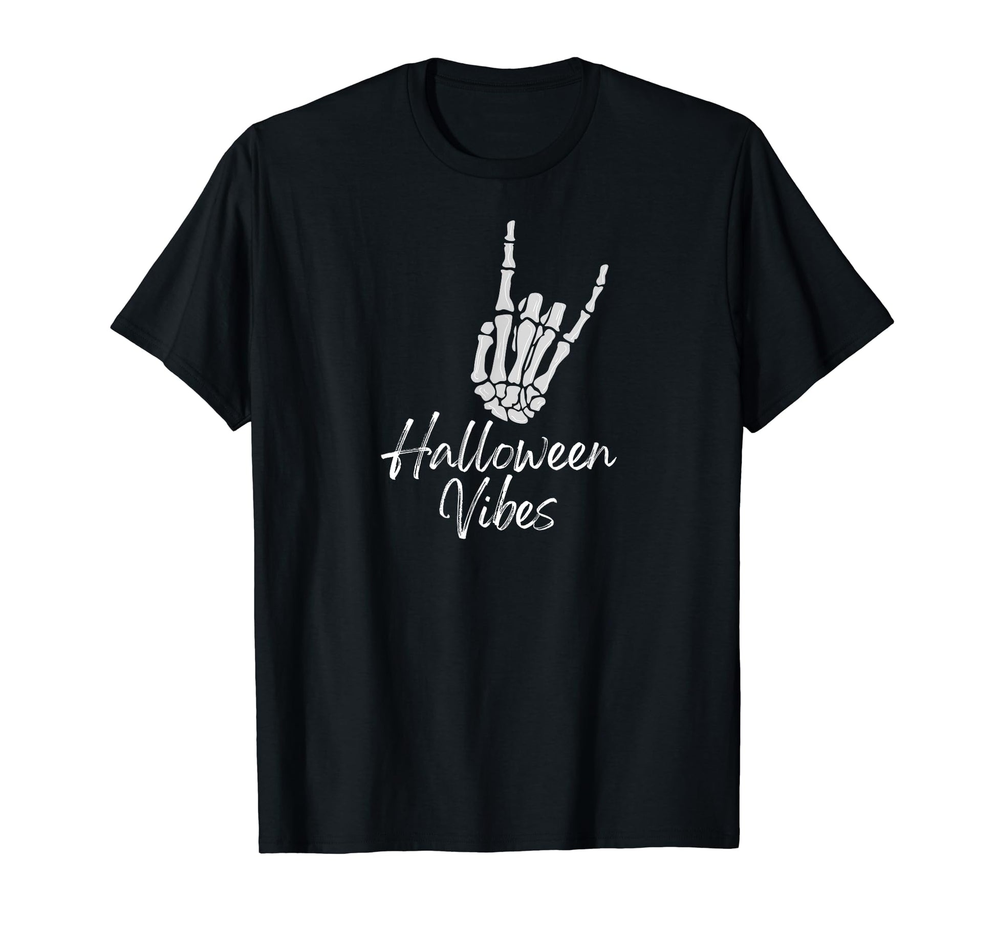 Rock And Roll Hand Sign Skeleton Halloween T-Shirt - Trendy Graphic Unisex - T-Shirt, Sweatshirt, Hoodie