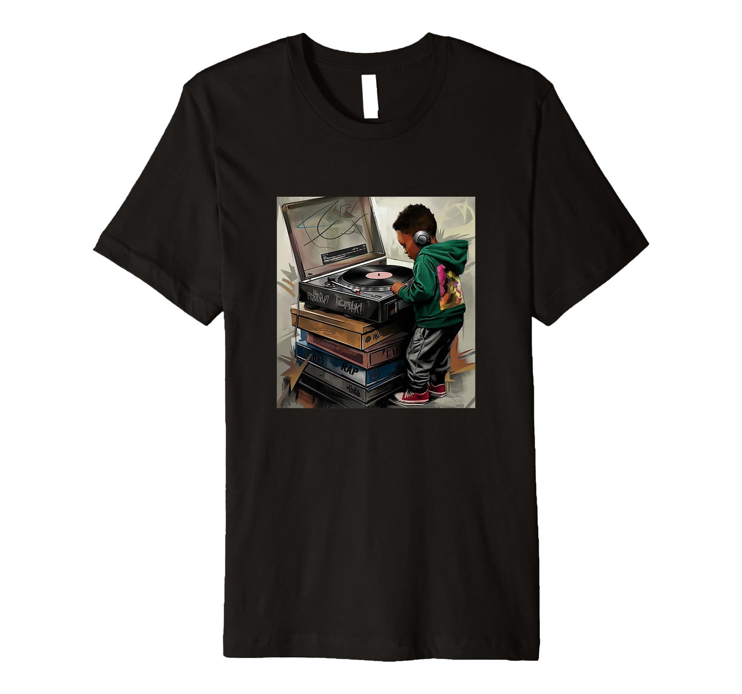 Raised Old School Hip Hop Turntable T-Shirt - Aesthetic Graphic Men Women - T-Shirt, Sweatshirt, Hoodie