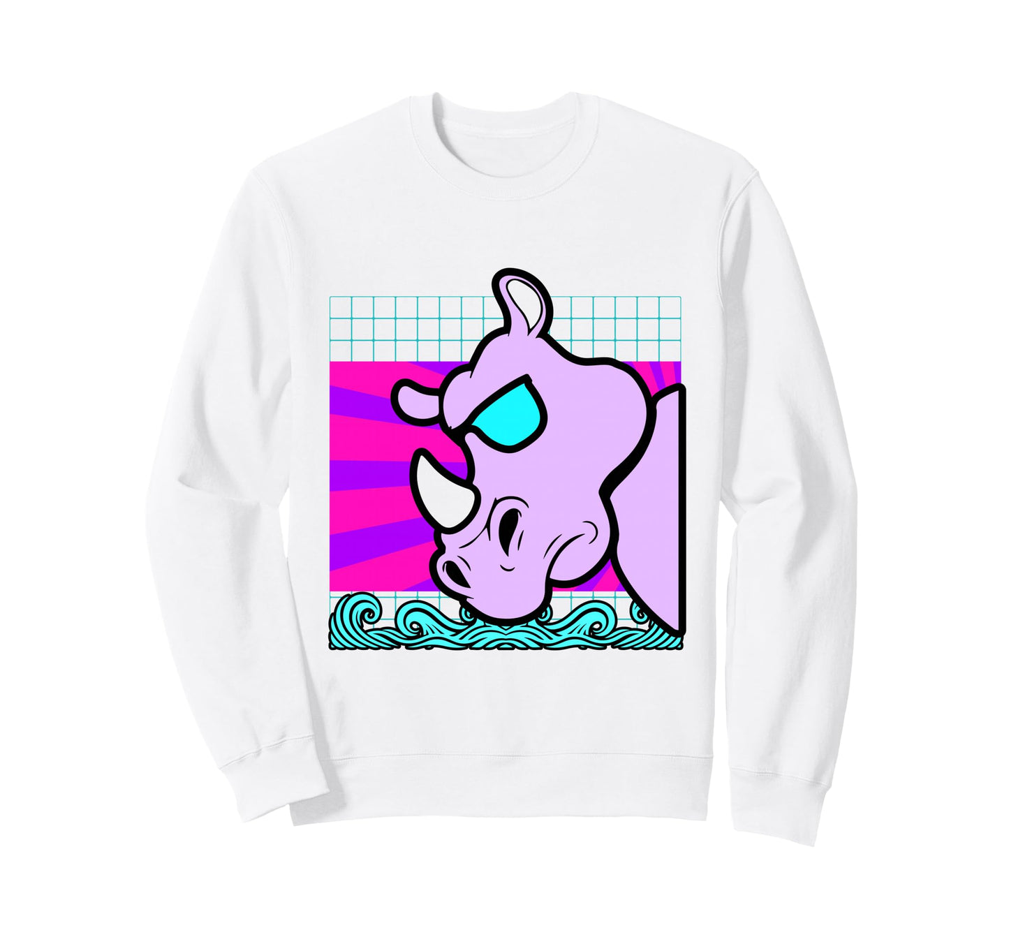 Aesthetic Vaporwave Outfits Rhino Sweatshirt - Trendy Graphic for Adults - T-Shirt, Sweatshirt, Hoodie