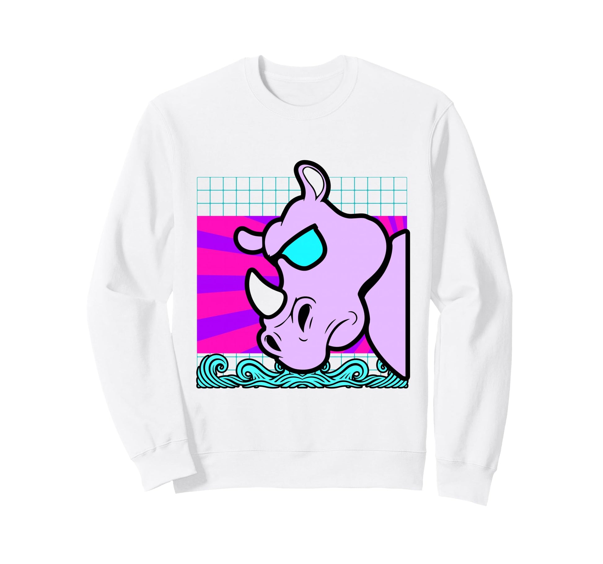 Aesthetic Vaporwave Outfits Rhino Sweatshirt - Trendy Graphic for Adults - T-Shirt, Sweatshirt, Hoodie