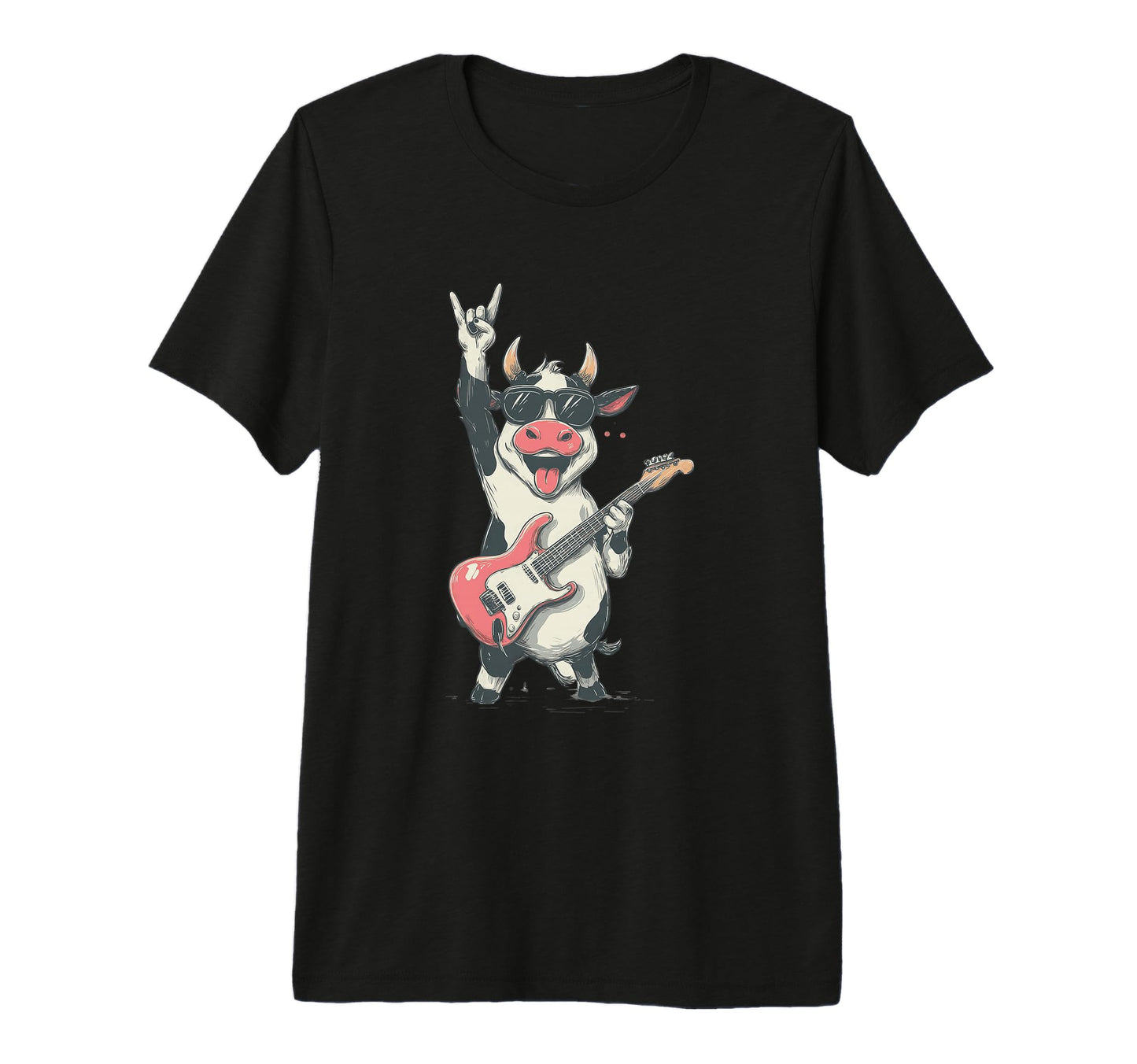 Cow Rock Music Guitar Player Funny T-Shirt - Minimalist Print for Adults - T-Shirt, Sweatshirt, Hoodie