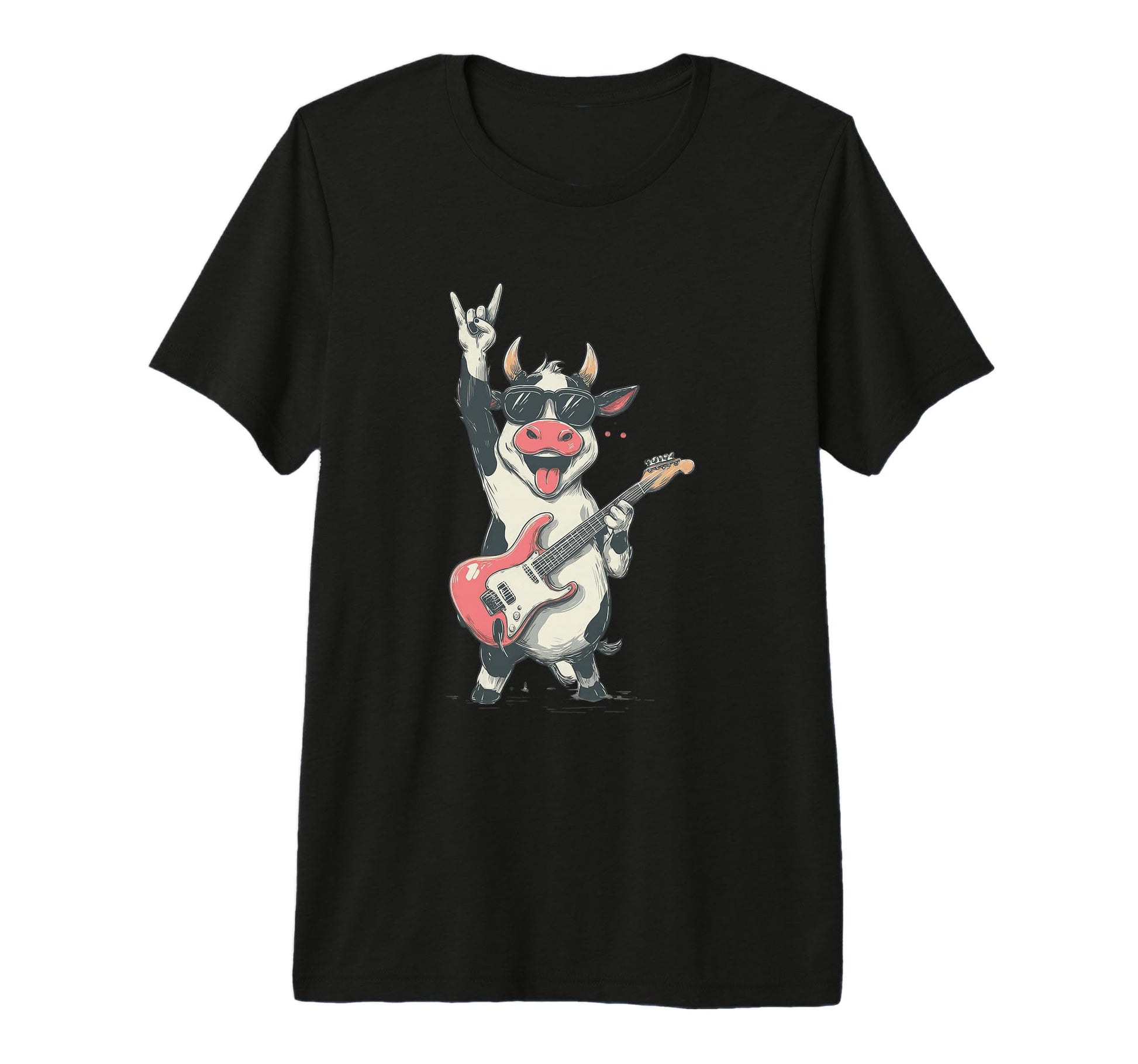 Cow Rock Music Guitar Player Funny T-Shirt - Minimalist Print for Adults - T-Shirt, Sweatshirt, Hoodie