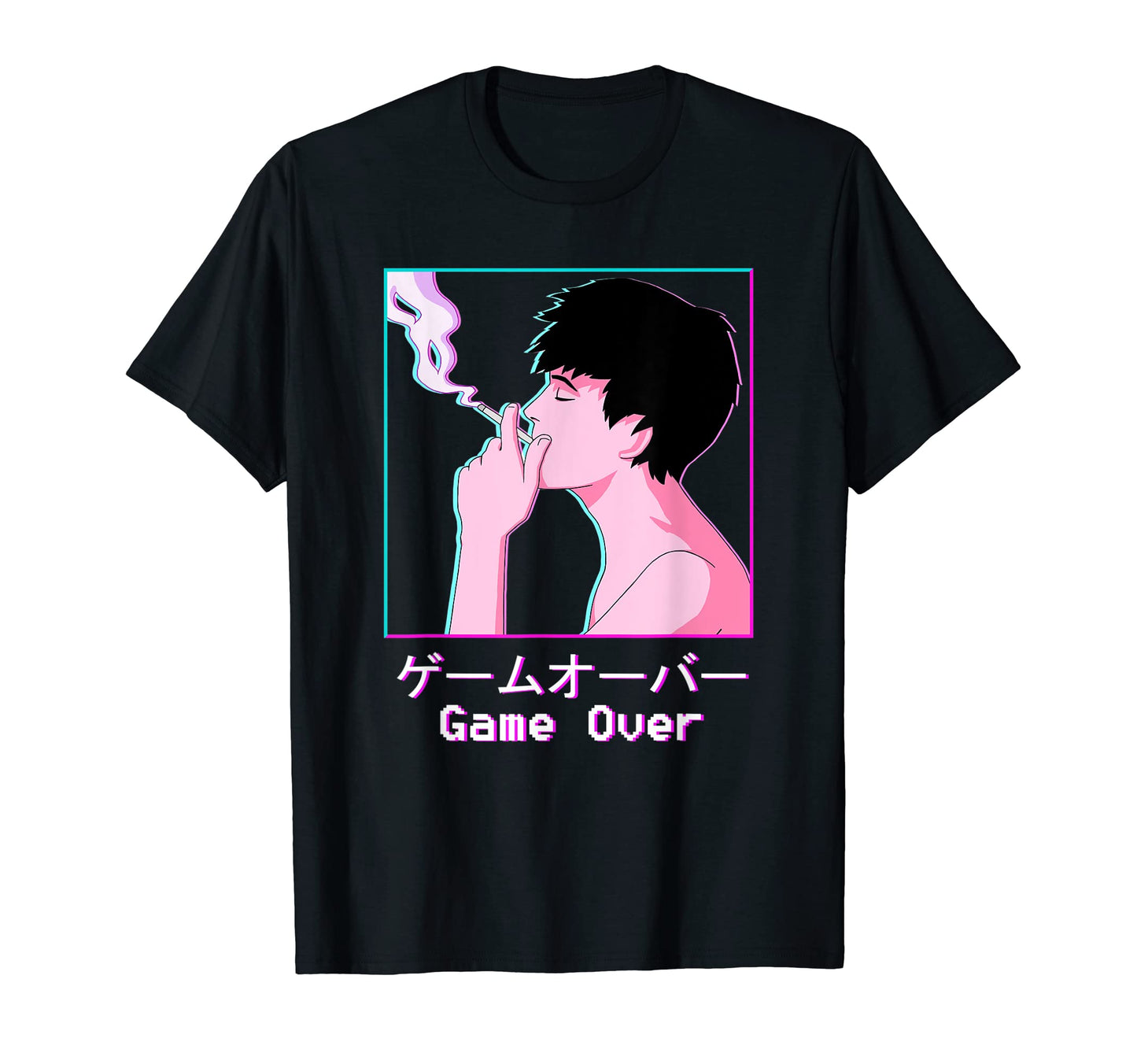 Sad Game Over Japanese Glitch Aesthetic T-Shirt - Graphic Print Unisex - T-Shirt, Sweatshirt, Hoodie