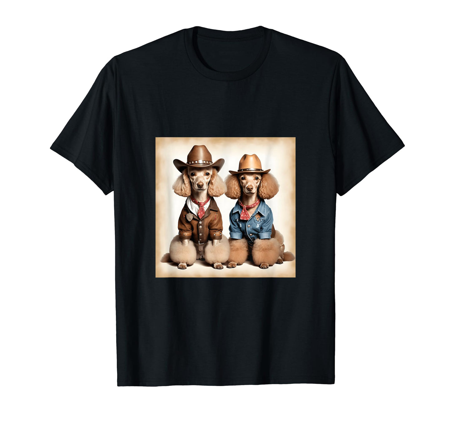 Poodles Cowboys Art T-Shirt - Fun Novelty Design Unisex - T-Shirt, Sweatshirt, Hoodie