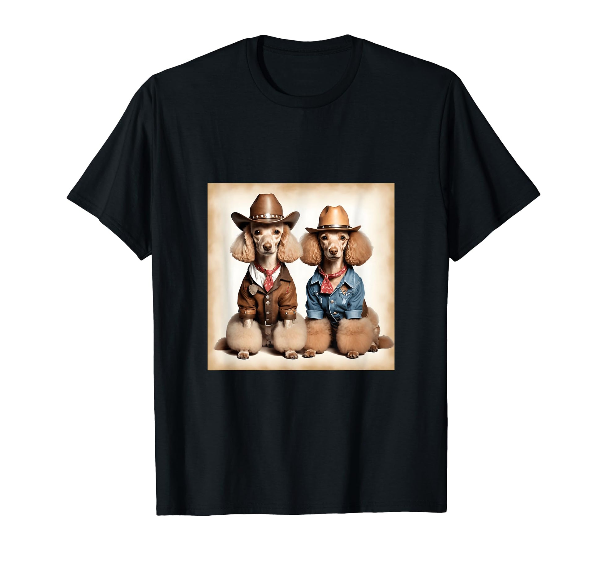 Poodles Cowboys Art T-Shirt - Fun Novelty Design Unisex - T-Shirt, Sweatshirt, Hoodie