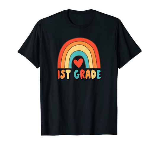 1St Grade Rainbow Heart 70S Boho T-Shirt - Unique Graphic Unisex - T-Shirt, Sweatshirt, Hoodie