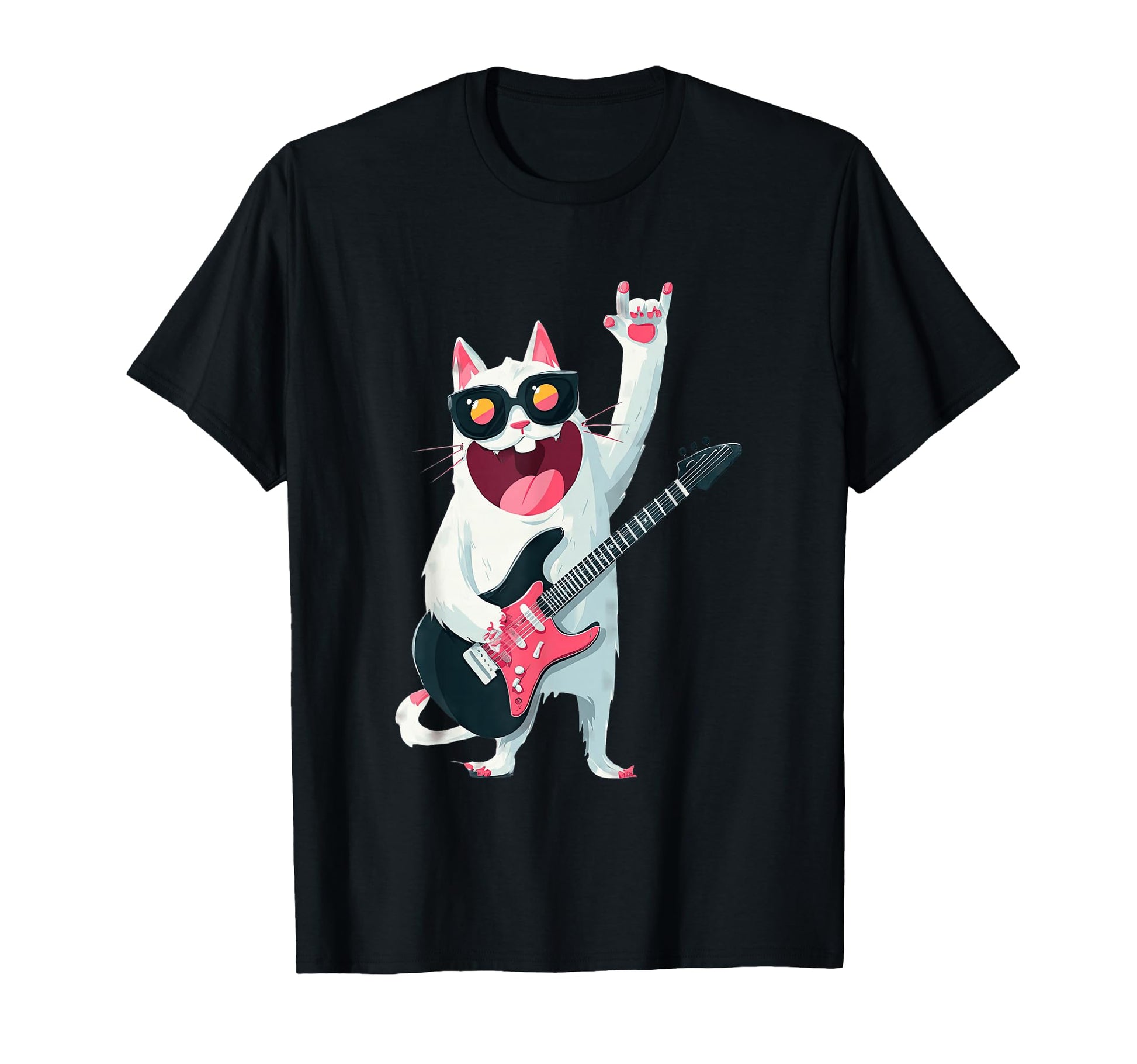 Cat Guitarist Funny Cat Rock Music T-Shirt - Minimalist Print for Adults - T-Shirt, Sweatshirt, Hoodie