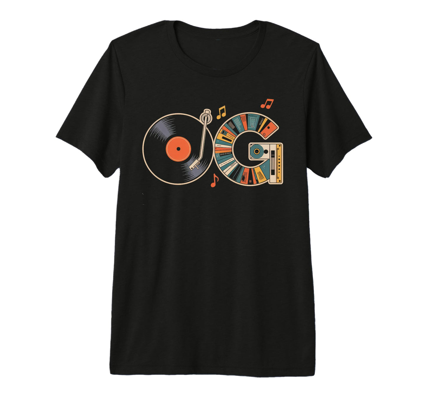 Old School Og Hip Hop Vinyl Cds Tapes T-Shirt - Custom Art Print Men Women - T-Shirt, Sweatshirt, Hoodie