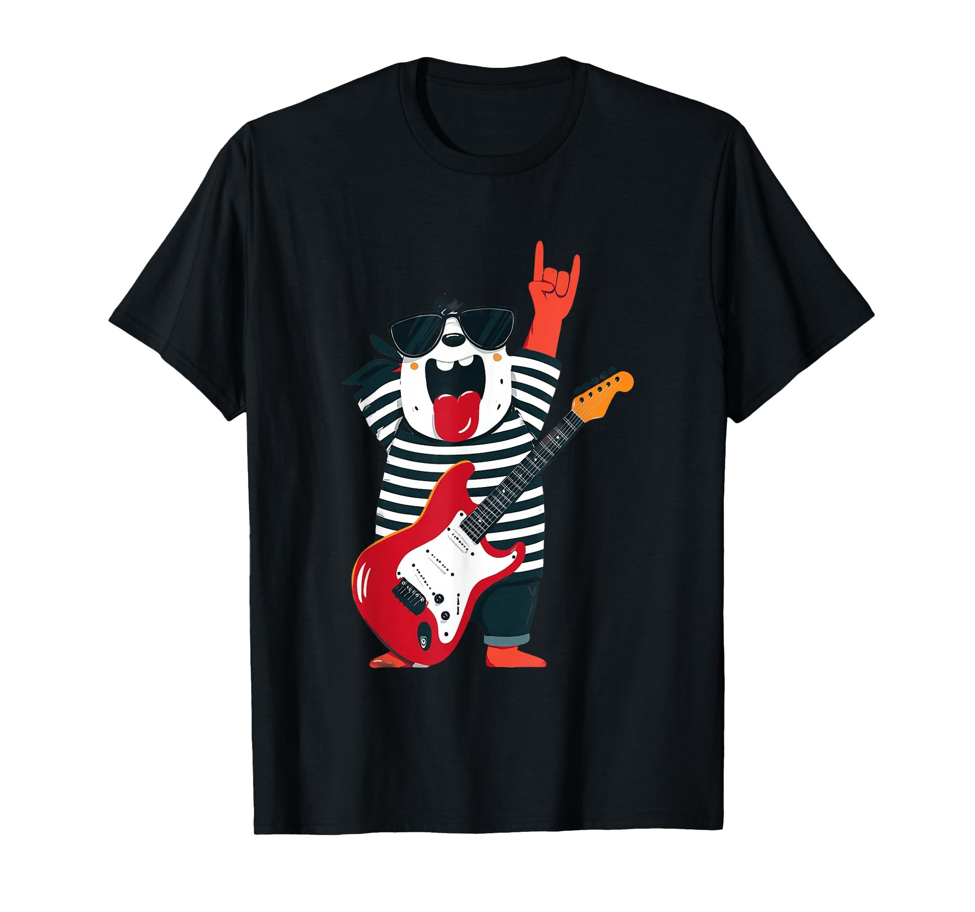 Cartoon Dog Guitar Player Rock Music T-Shirt - Custom Art Print Unisex - T-Shirt, Sweatshirt, Hoodie