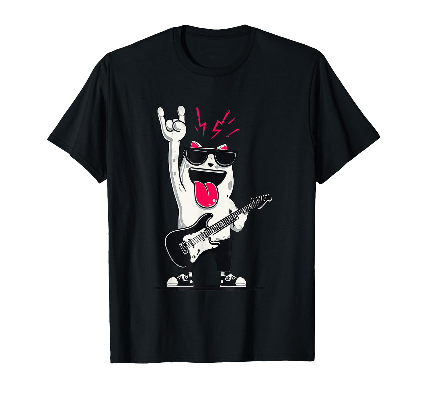 Rock Cat Guitarist Funny Animal T-Shirt - Fun Novelty Design Men Women - T-Shirt, Sweatshirt, Hoodie