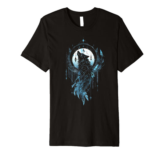 Bohemian Moon Wolf Boho Wolf Feathers T-Shirt - Casual Everyday Wear Unisex - T-Shirt, Sweatshirt, Hoodie