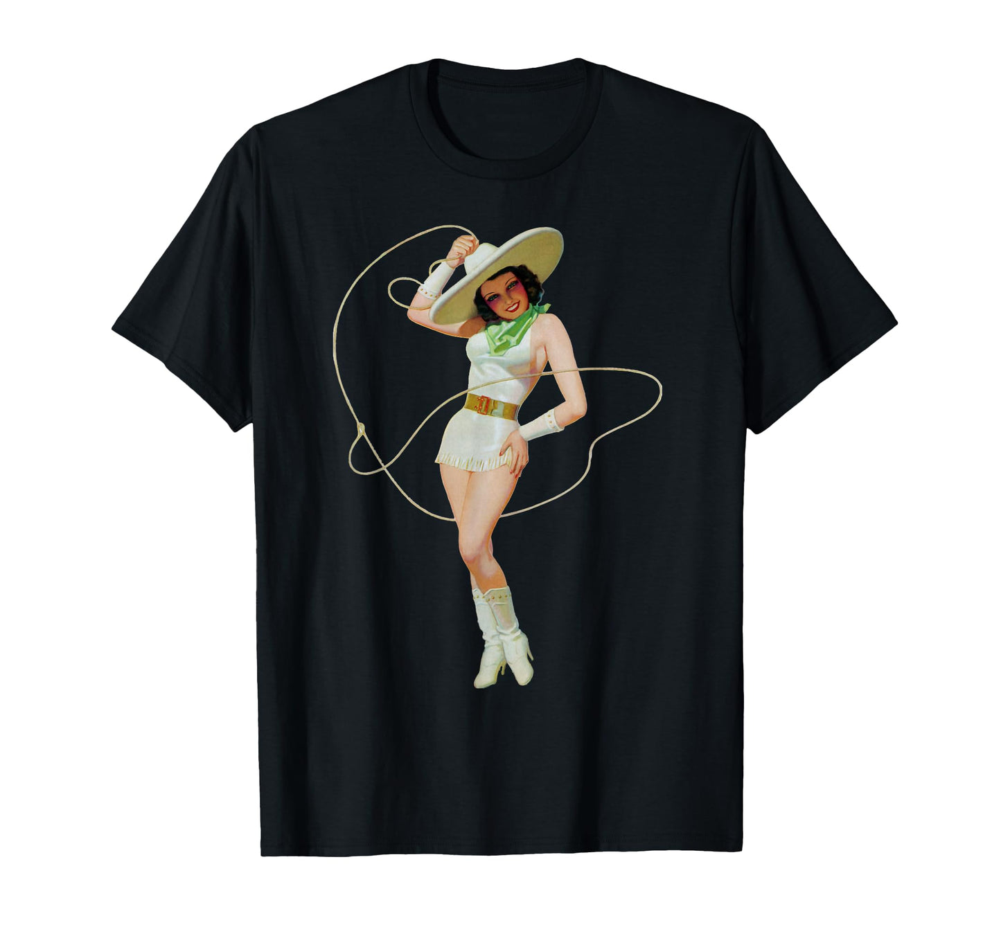 Western Pin Up Lasso Cowgirl Sexy T-Shirt - Novelty Apparel for Adults - T-Shirt, Sweatshirt, Hoodie