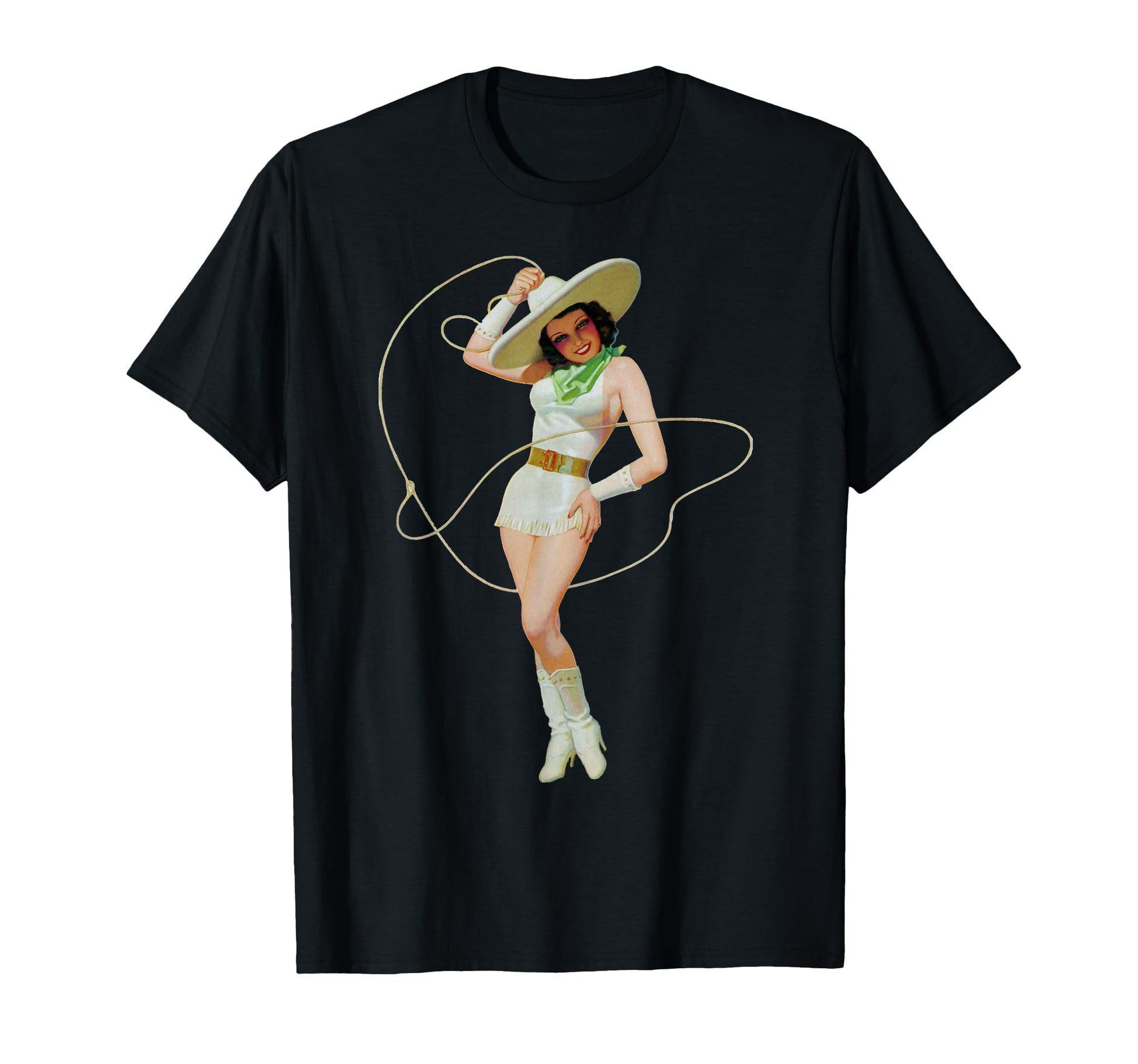 Western Pin Up Lasso Cowgirl Sexy T-Shirt - Novelty Apparel for Adults - T-Shirt, Sweatshirt, Hoodie