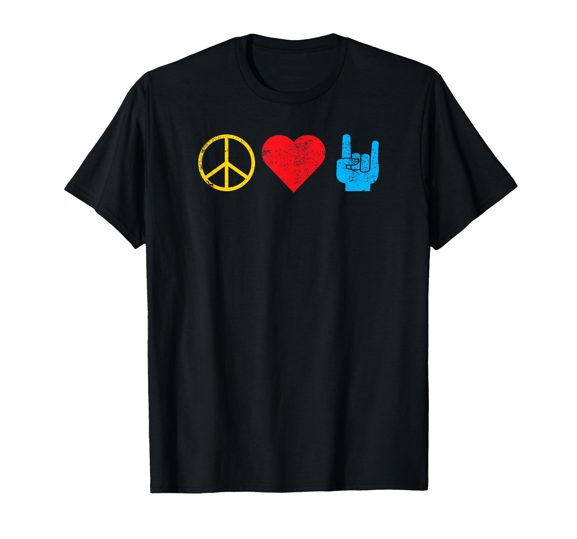 Trendy Peace Love And Rock N Roll Symbols T-Shirt - Trendy Graphic Unisex - T-Shirt, Sweatshirt, Hoodie