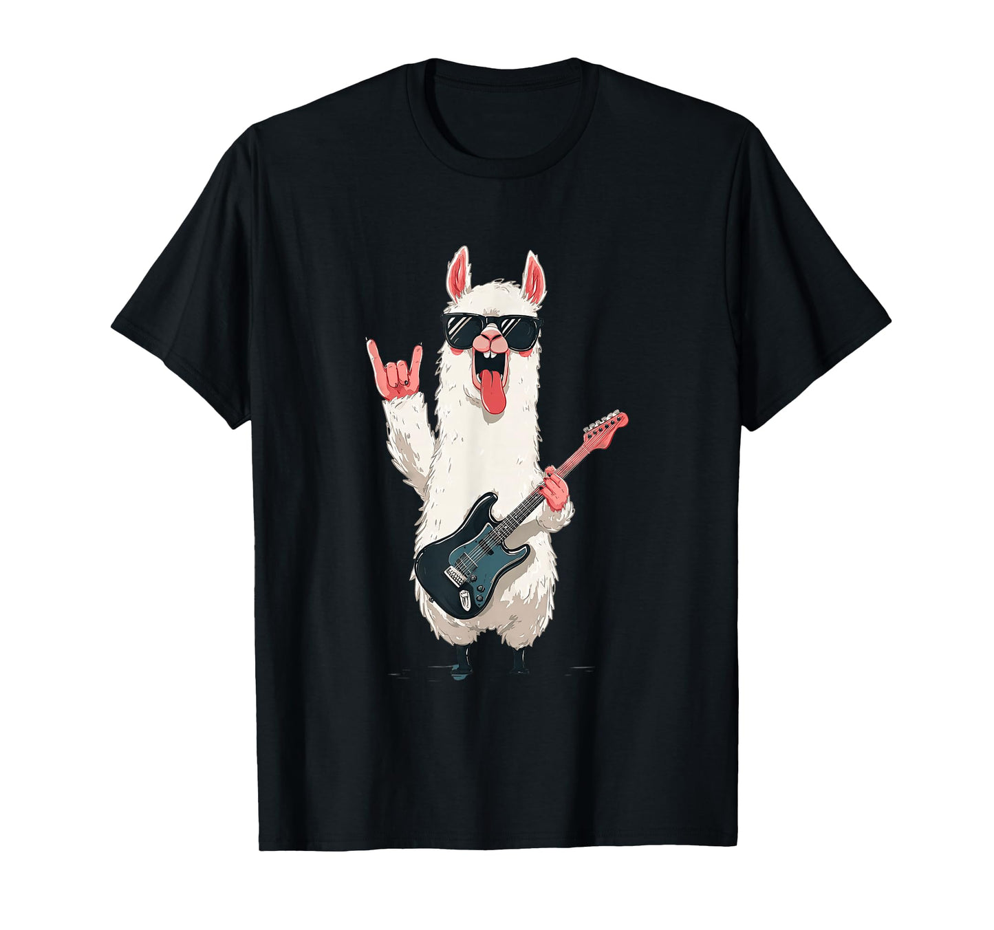 Llama Playing Guitar Funny Animal Rock T-Shirt - Minimalist Print Unisex - T-Shirt, Sweatshirt, Hoodie