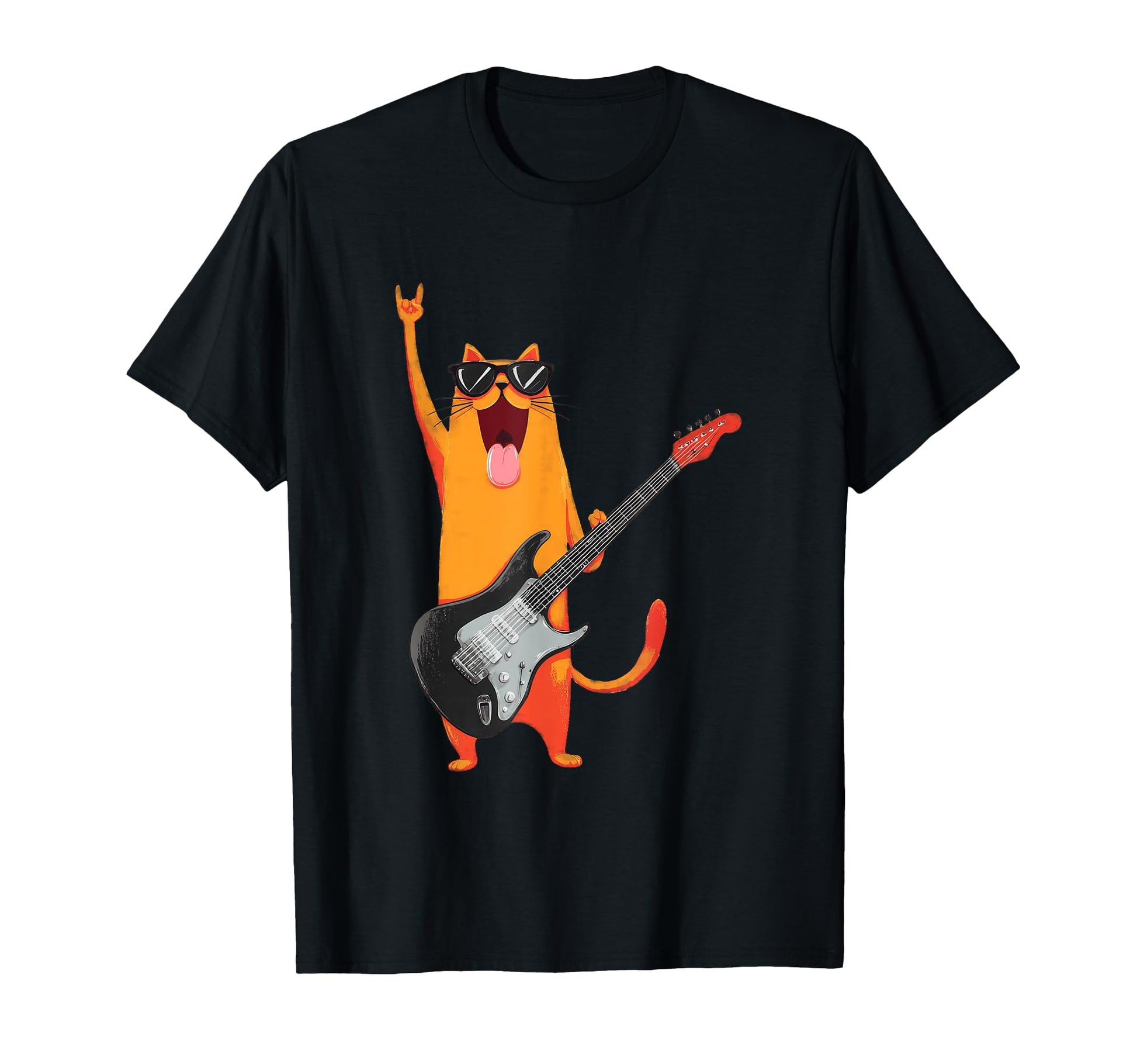 Funny Rock Cat Playing Guitar Cat T-Shirt - Minimalist Print Men Women - T-Shirt, Sweatshirt, Hoodie