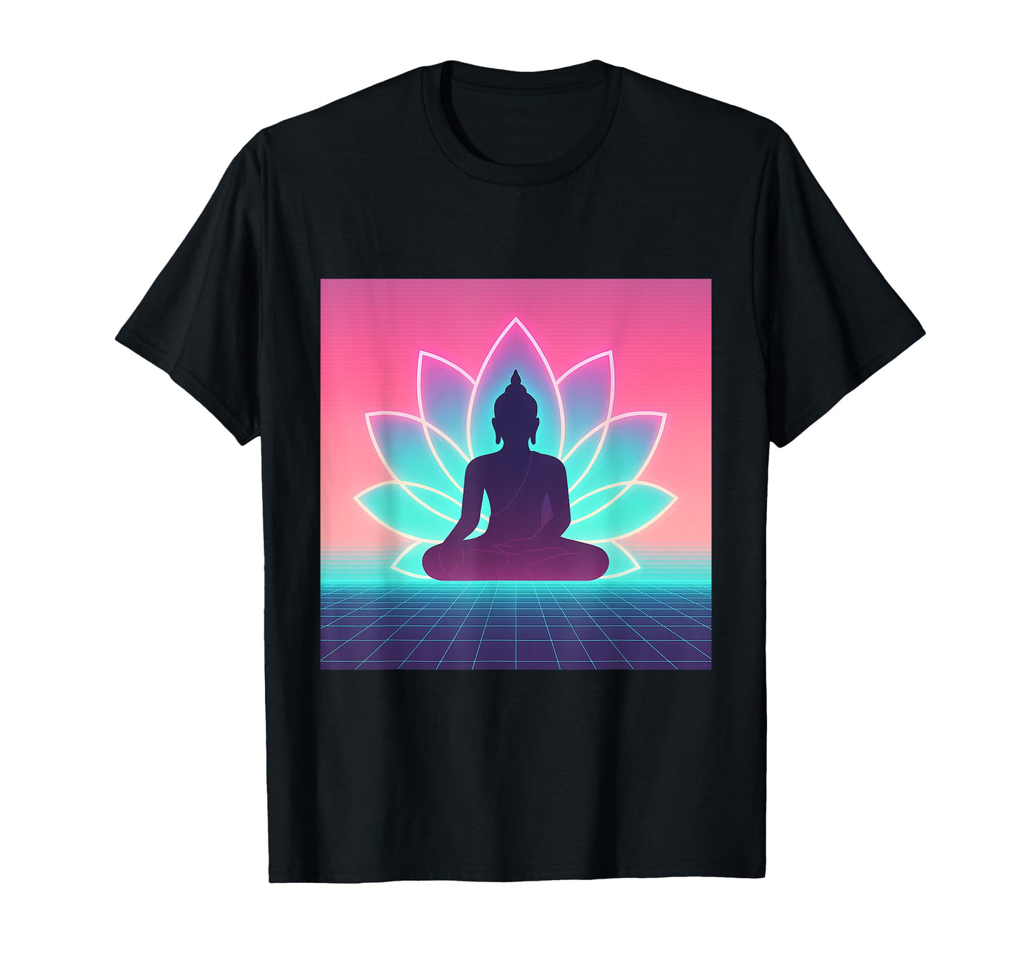 Vaporwave Buddha Meditation Lotus T-Shirt - Minimalist Print for Adults - T-Shirt, Sweatshirt, Hoodie
