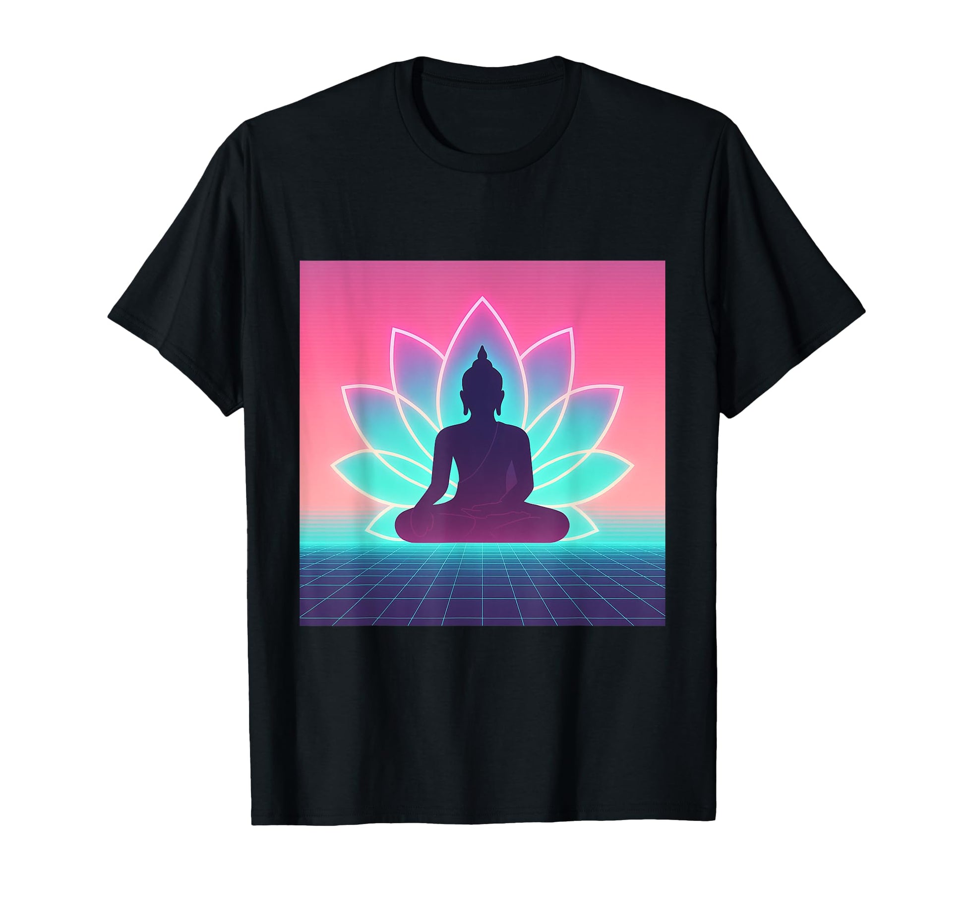 Vaporwave Buddha Meditation Lotus T-Shirt - Minimalist Print for Adults - T-Shirt, Sweatshirt, Hoodie