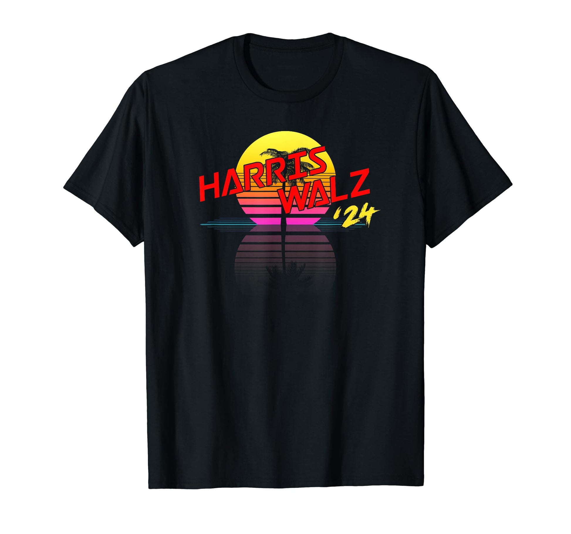 Harris Walz 24 Synthwave Outrun 80S T-Shirt - Casual Everyday Wear Unisex - T-Shirt, Sweatshirt, Hoodie