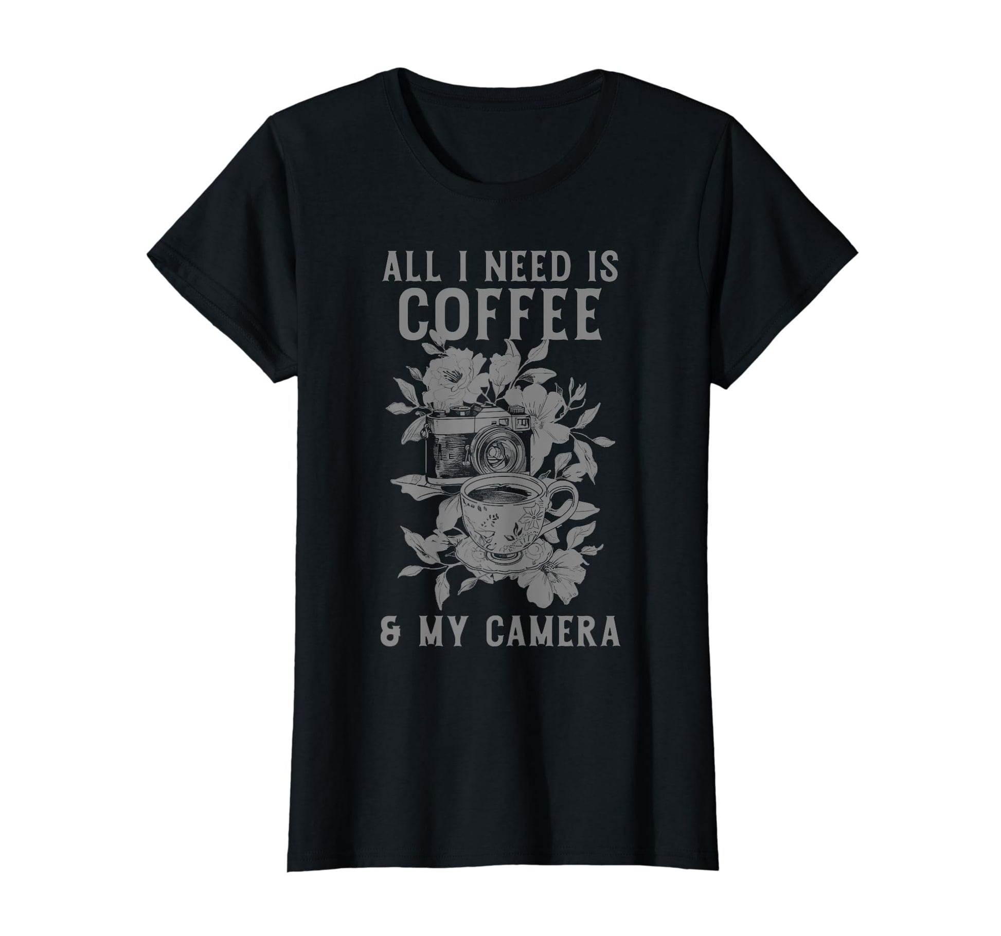 Coffee Camera Photographer Flowers T-Shirt - Aesthetic Graphic Men Women - T-Shirt, Sweatshirt, Hoodie