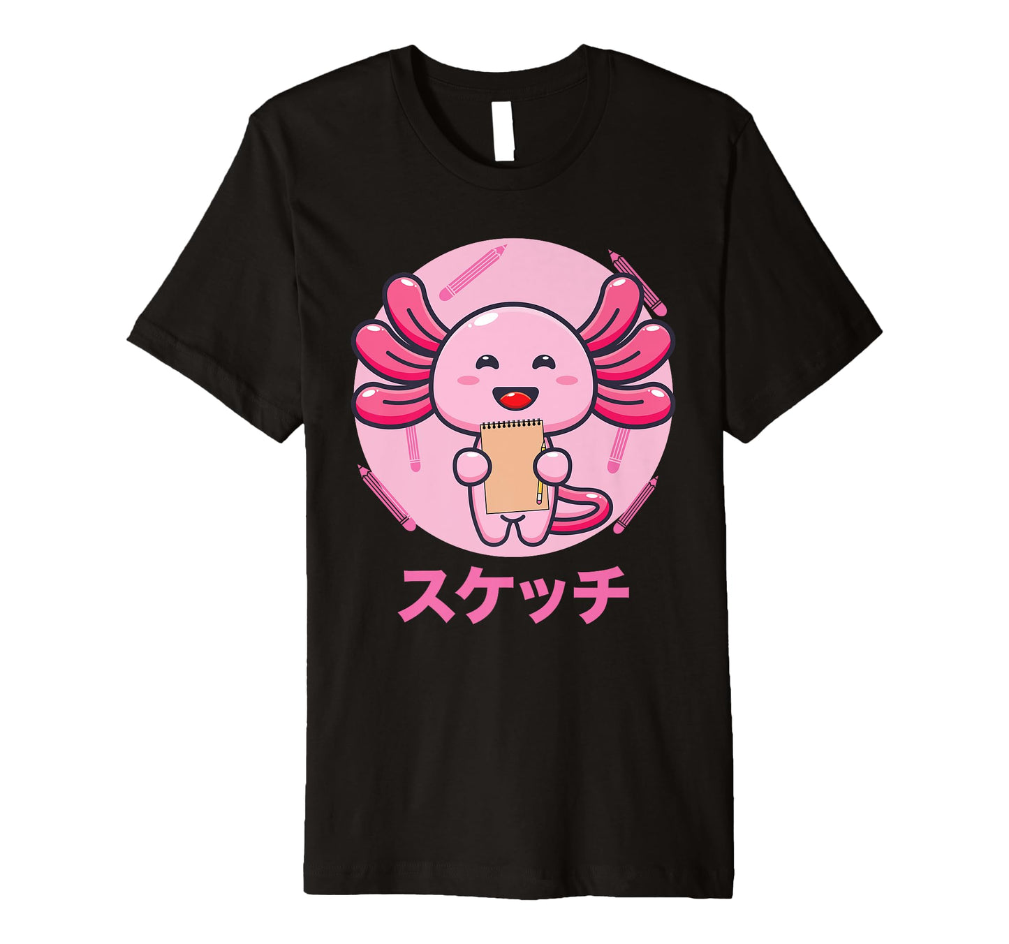 Axolotl Sketching Vaporwave Aesthetics T-Shirt - Graphic Print Unisex - T-Shirt, Sweatshirt, Hoodie