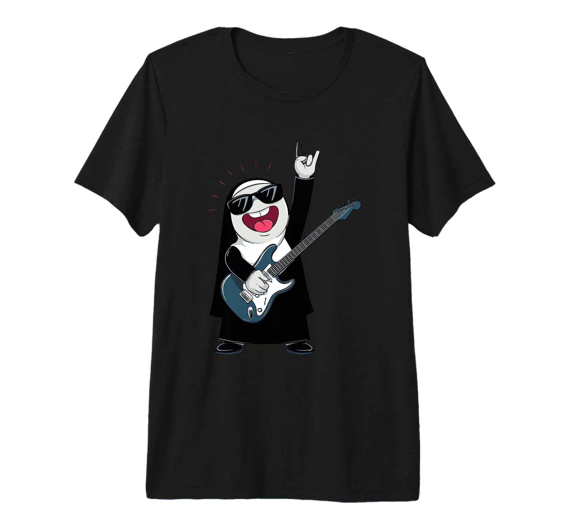 Funny Nun Guitar Player Rock Music Tri T-Shirt - Graphic Print for Adults - T-Shirt, Sweatshirt, Hoodie