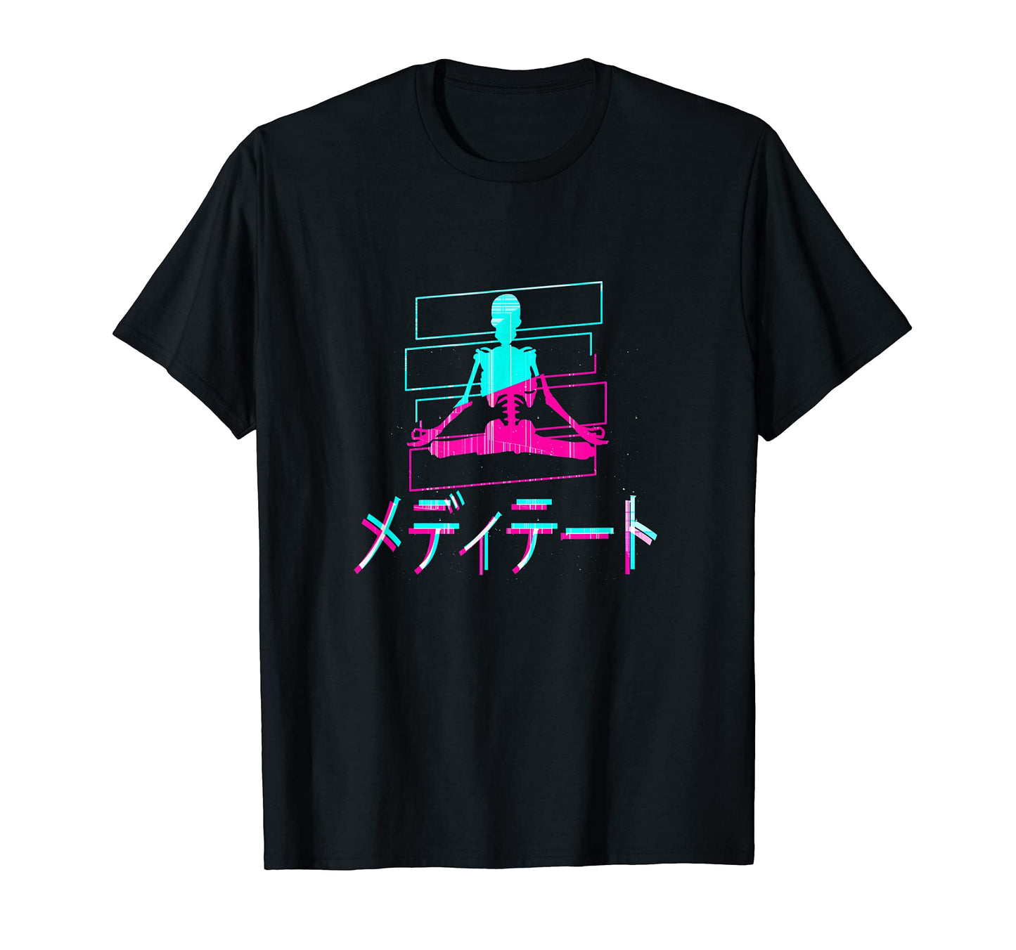 Skeleton Meditate Glitch Japanese Otaku T-Shirt - Graphic Print for Adults - T-Shirt, Sweatshirt, Hoodie
