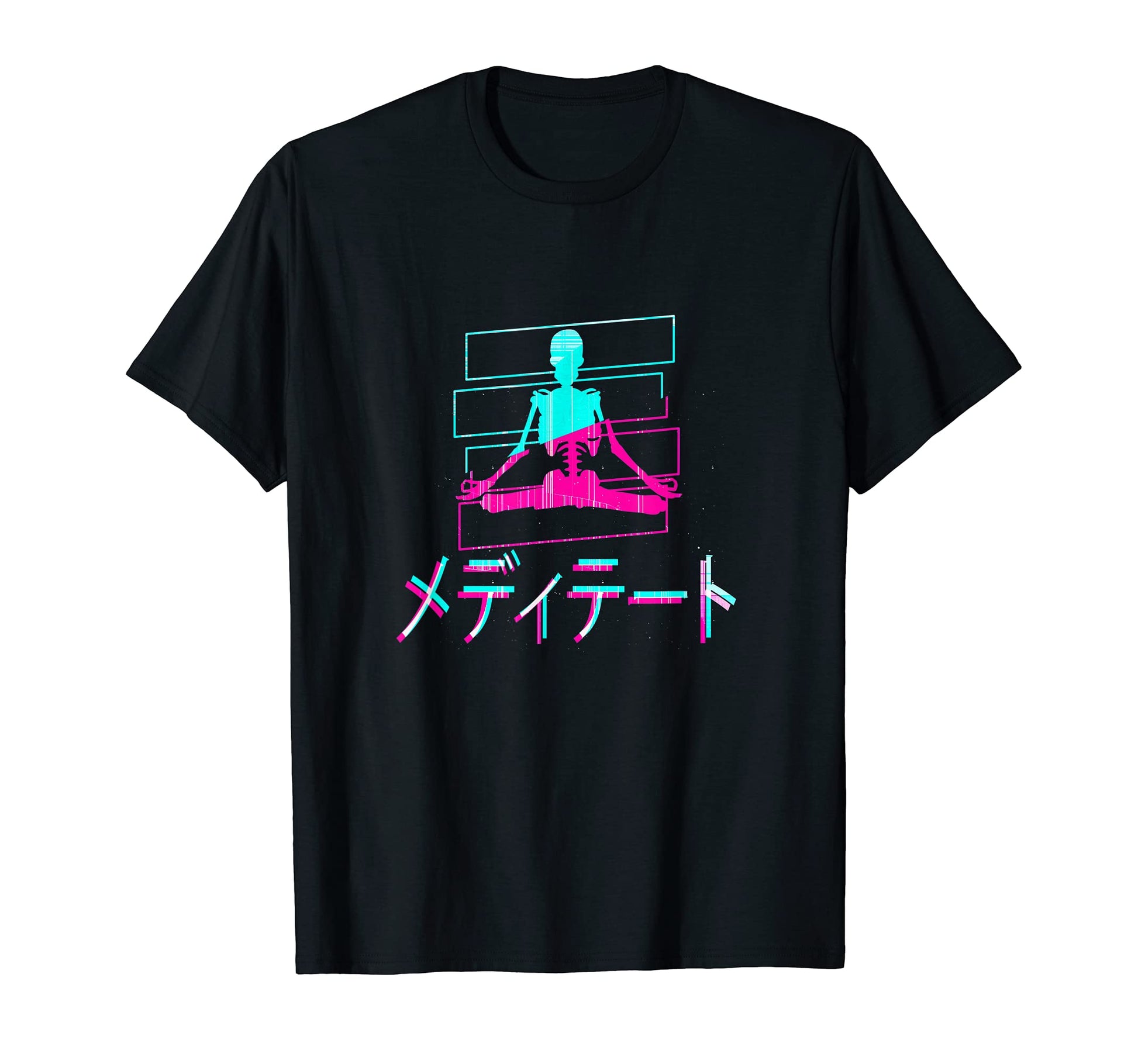 Skeleton Meditate Glitch Japanese Otaku T-Shirt - Graphic Print for Adults - T-Shirt, Sweatshirt, Hoodie