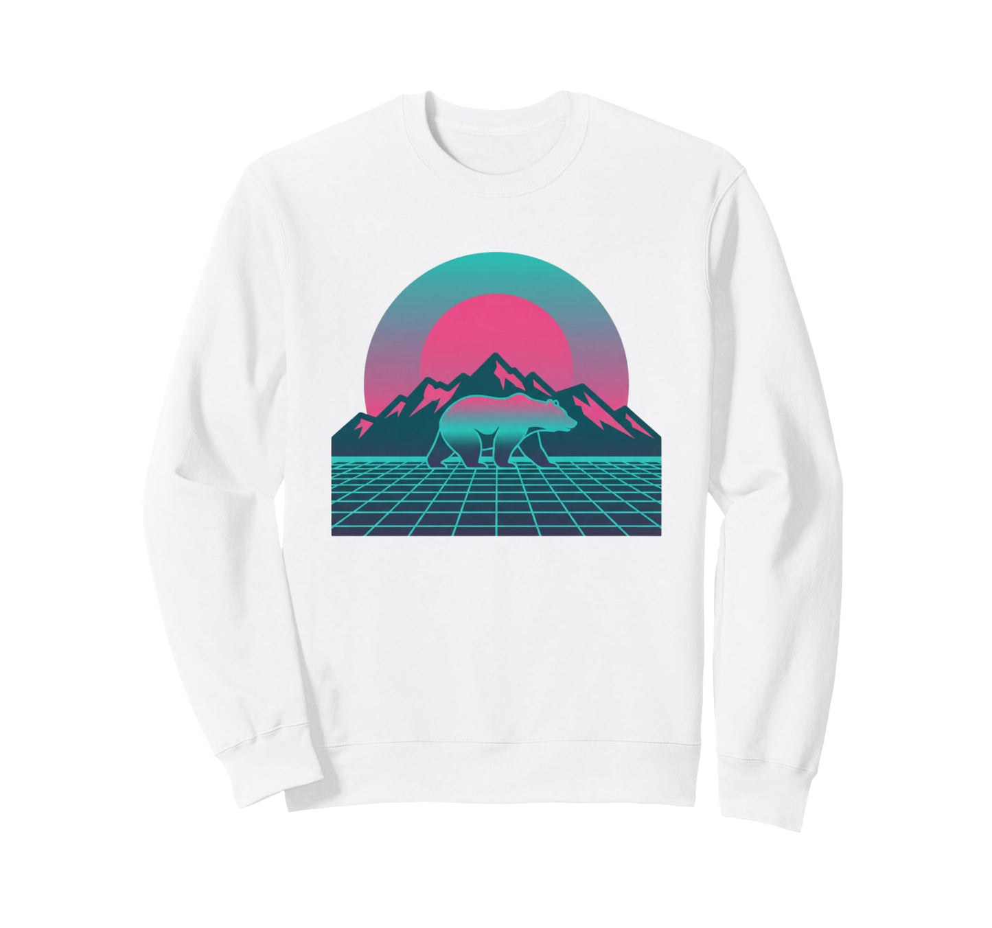 Bear Sunset Mountain Vaporwave Sweatshirt - Custom Art Print for Adults - T-Shirt, Sweatshirt, Hoodie