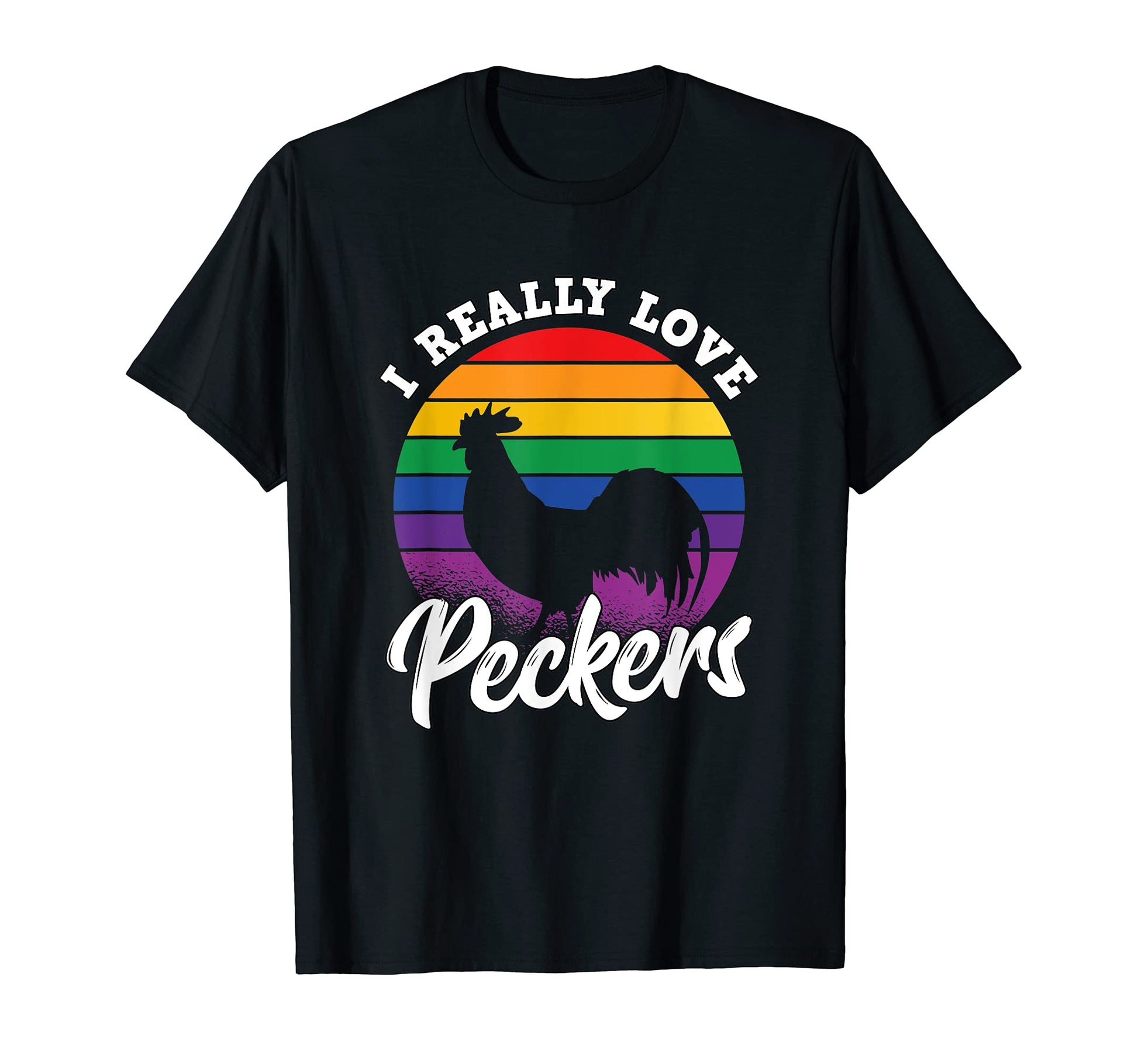 Lgbt Rainbow Rooster Pun Love Peckers Gay T-Shirt - Novelty Apparel Unisex - T-Shirt, Sweatshirt, Hoodie