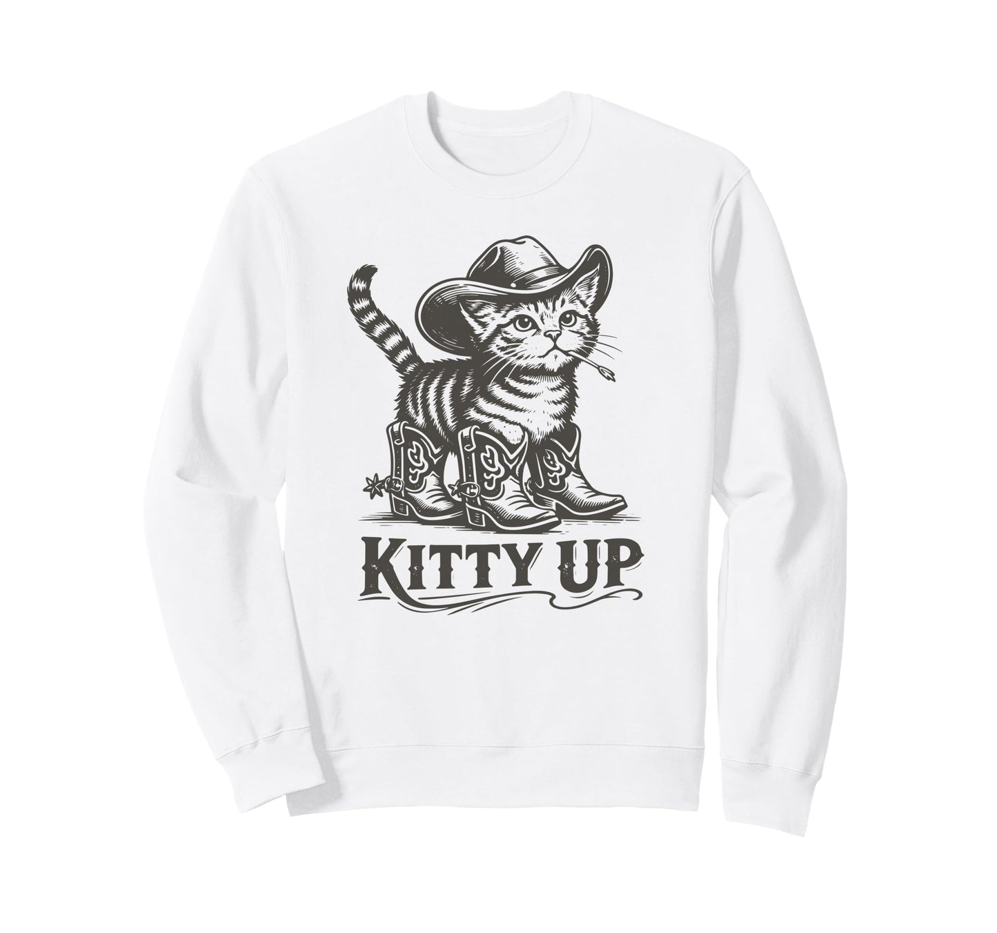 Kitty Up Funny Cat Cowboy Hat Boots Sweatshirt - Trendy Graphic Unisex - T-Shirt, Sweatshirt, Hoodie