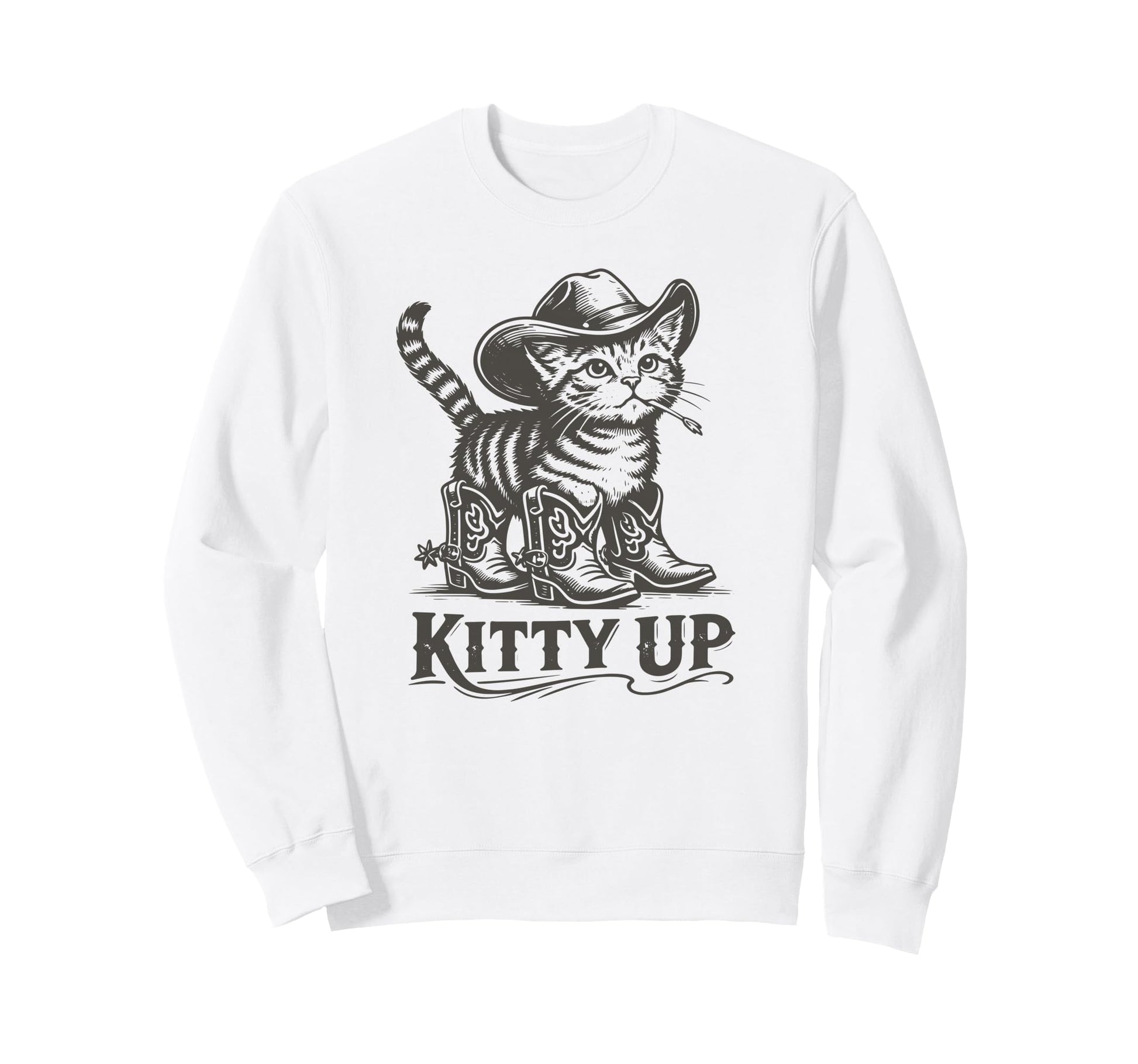 Kitty Up Funny Cat Cowboy Hat Boots Sweatshirt - Trendy Graphic Unisex - T-Shirt, Sweatshirt, Hoodie