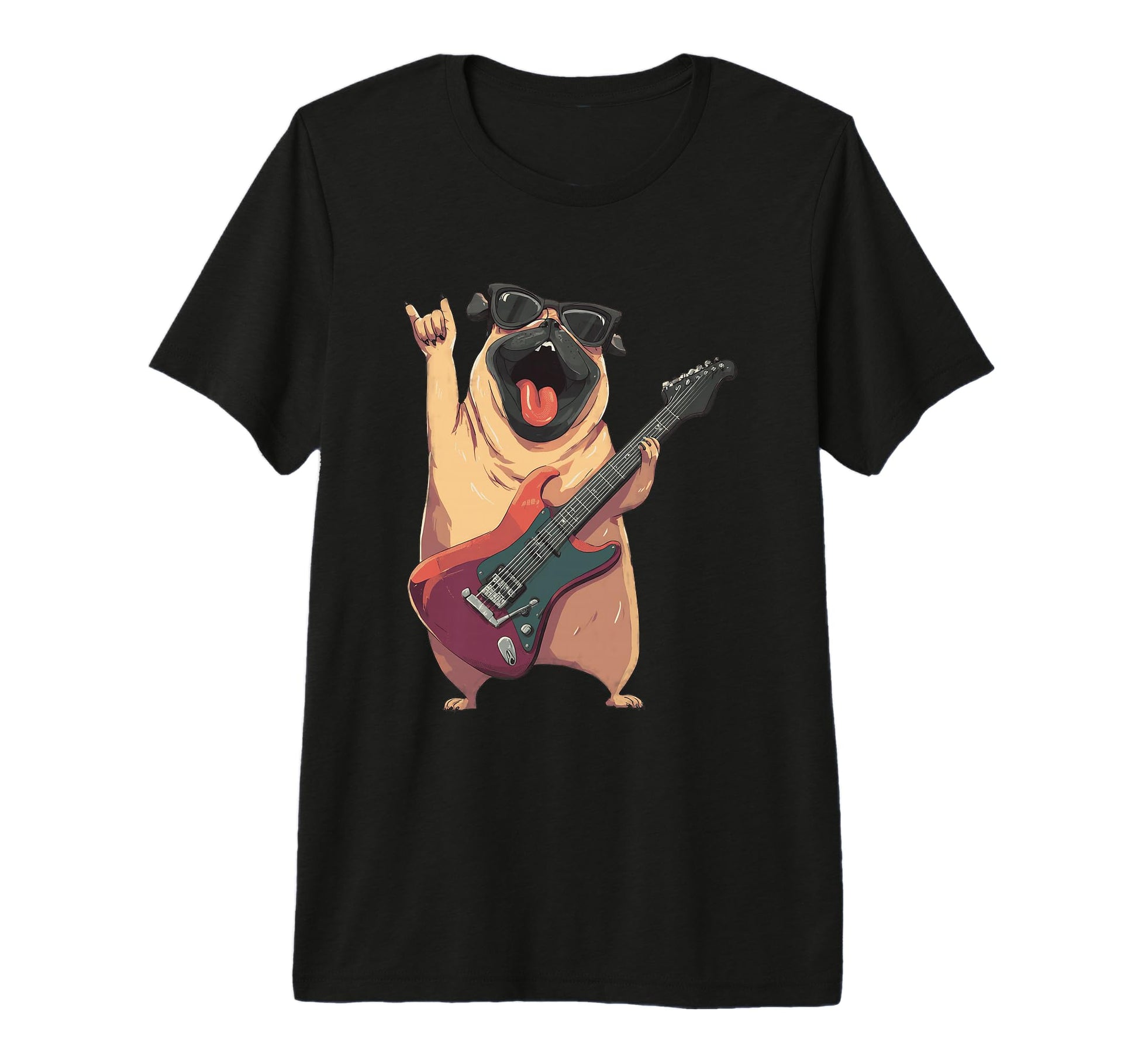 Rockstar Pug Sunglasses Electric T-Shirt - Minimalist Print for Adults - T-Shirt, Sweatshirt, Hoodie