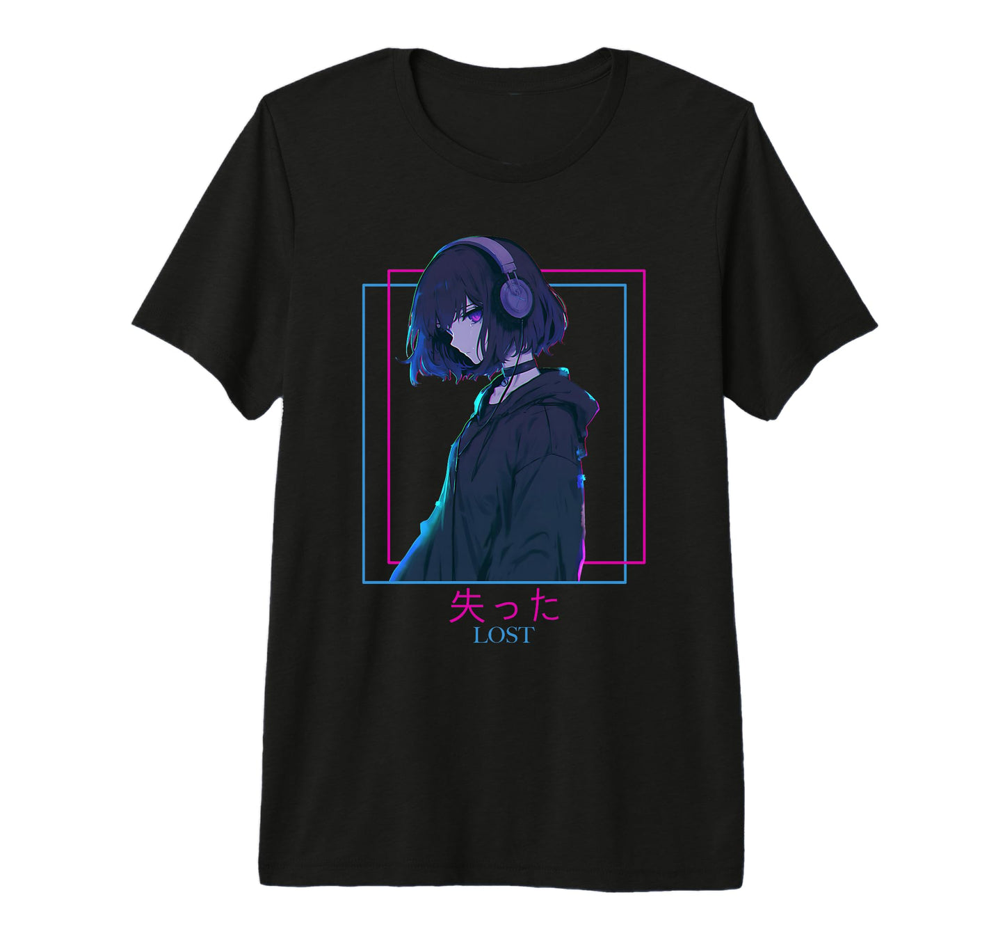 Lost Sad Anime Wearing Headphone T-Shirt - Casual Everyday Wear Unisex - T-Shirt, Sweatshirt, Hoodie