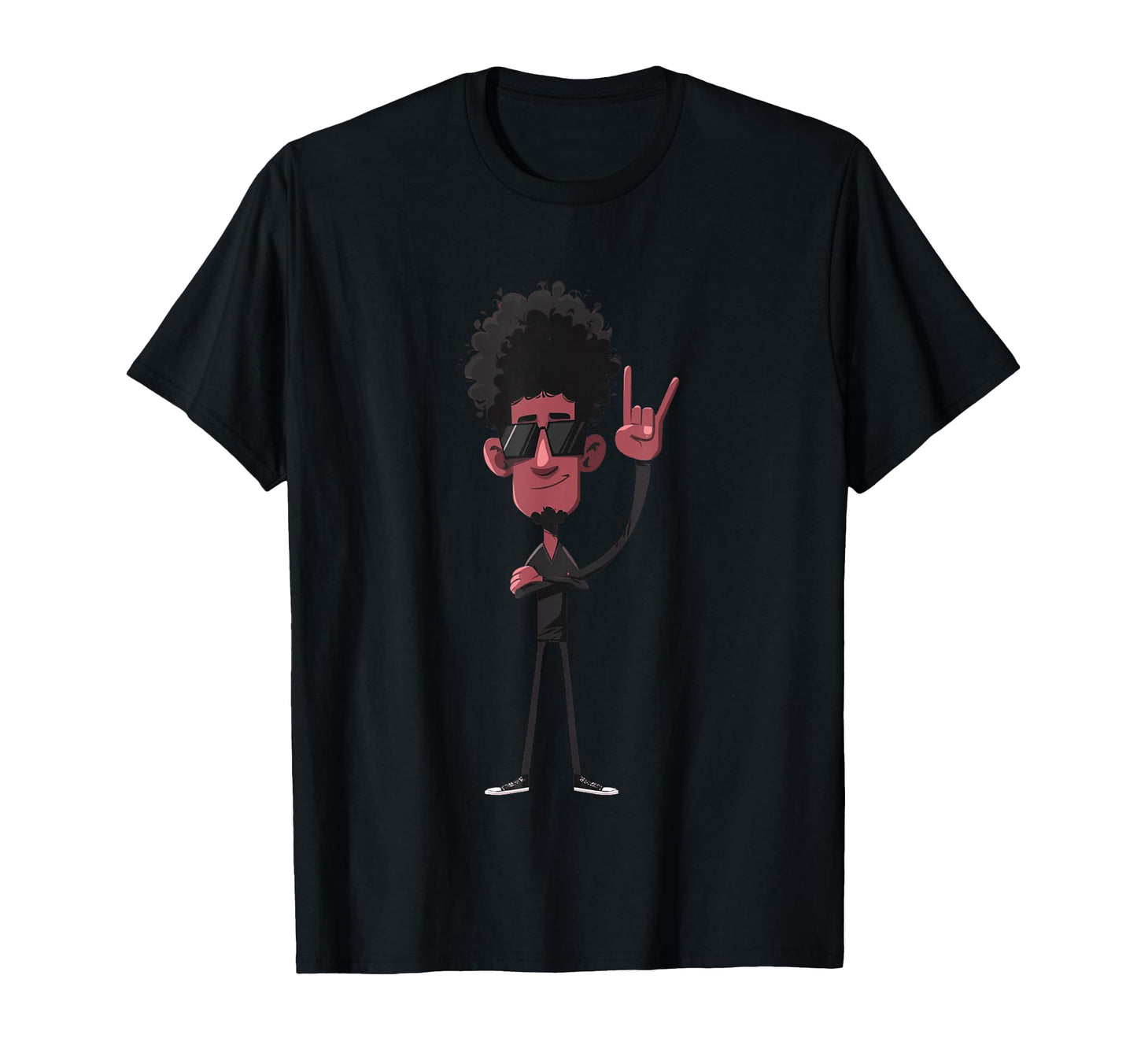 Afro Rock Hand Sign Character Funky T-Shirt - Trendy Graphic Unisex - T-Shirt, Sweatshirt, Hoodie