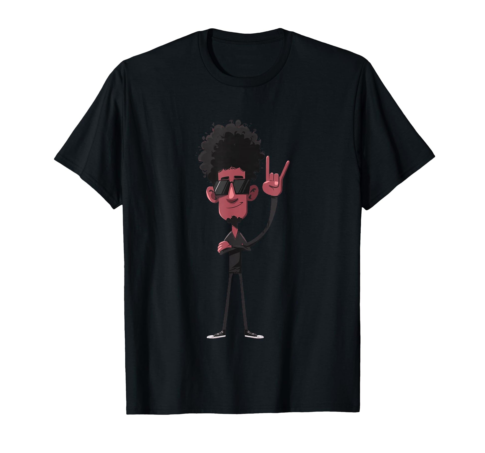 Afro Rock Hand Sign Character Funky T-Shirt - Trendy Graphic Unisex - T-Shirt, Sweatshirt, Hoodie