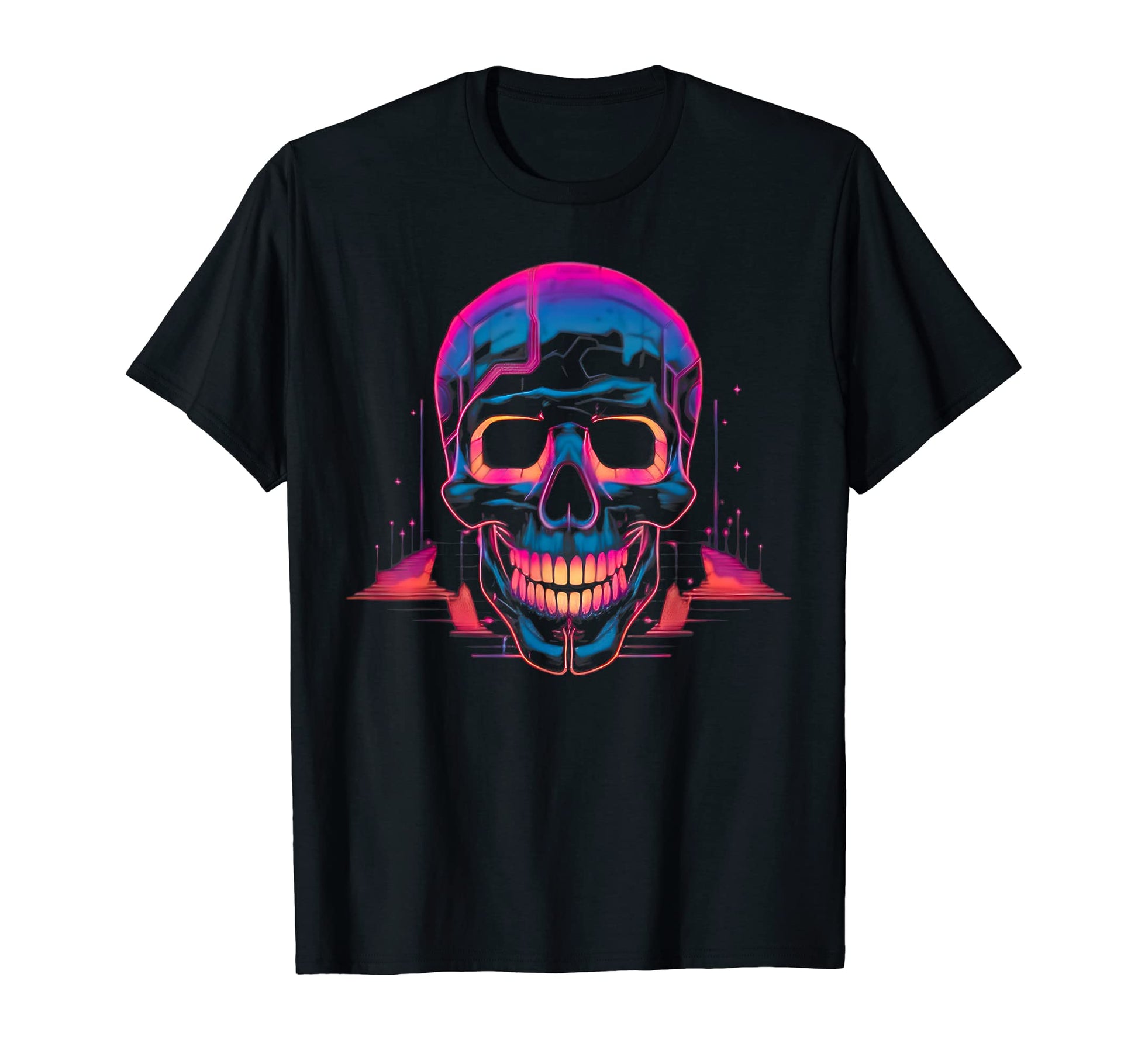 Synthwave Aesthetic Skull Vaporwave T-Shirt - Custom Art Print Men Women - T-Shirt, Sweatshirt, Hoodie