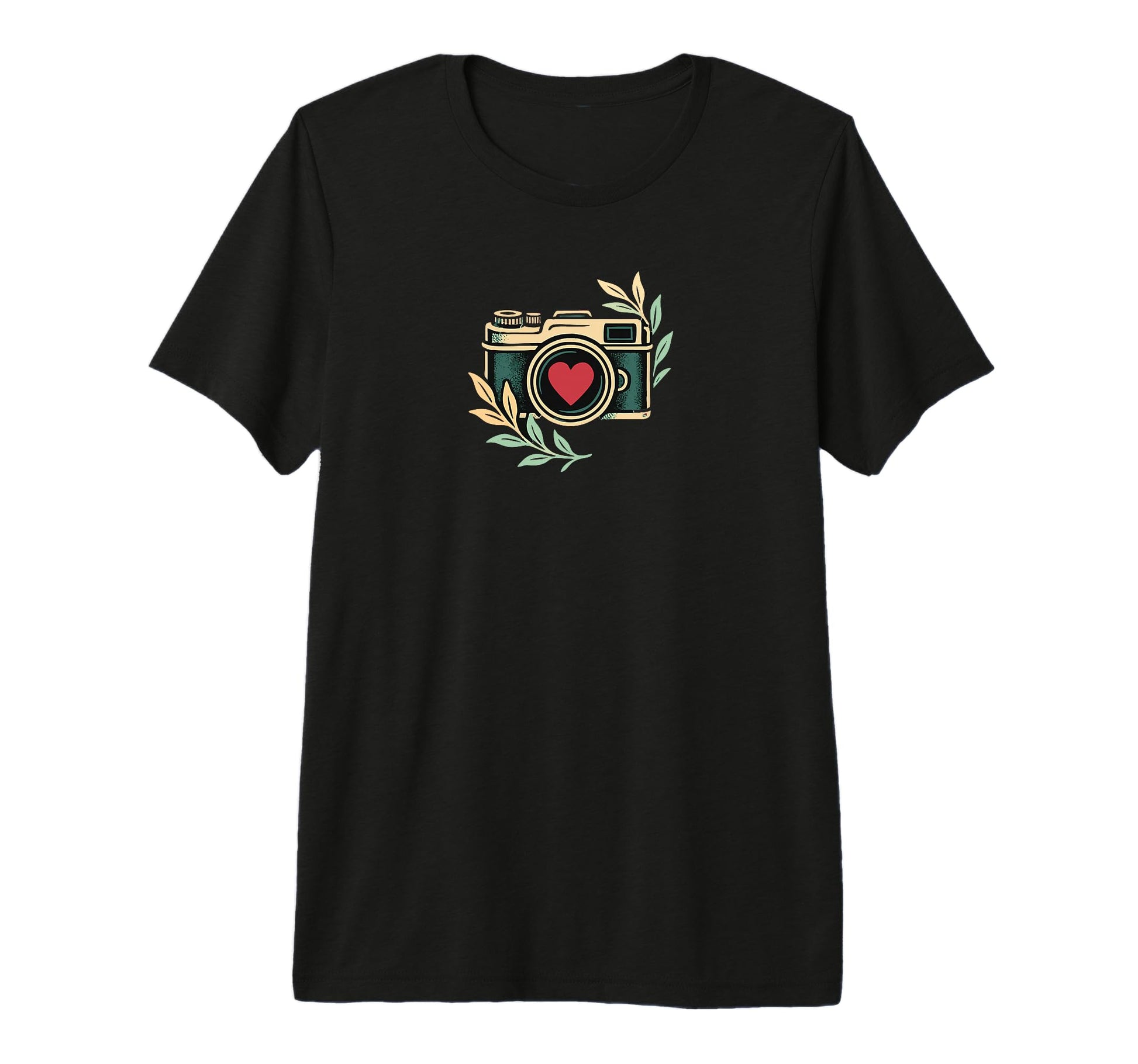 Camera Heart Lens Leaves Nature T-Shirt - Unique Graphic Unisex - T-Shirt, Sweatshirt, Hoodie