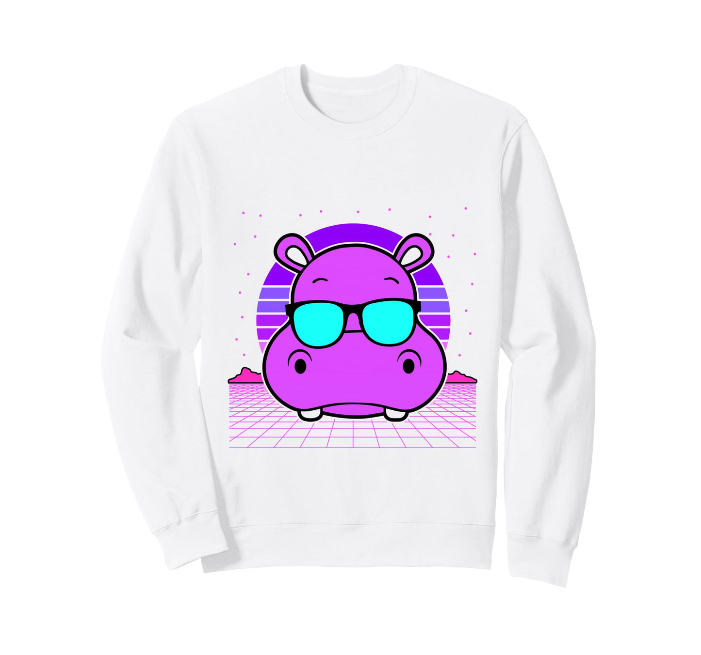Aesthetic Vaporwave Outfits Hippo Sweatshirt - Unique Graphic for Adults - T-Shirt, Sweatshirt, Hoodie