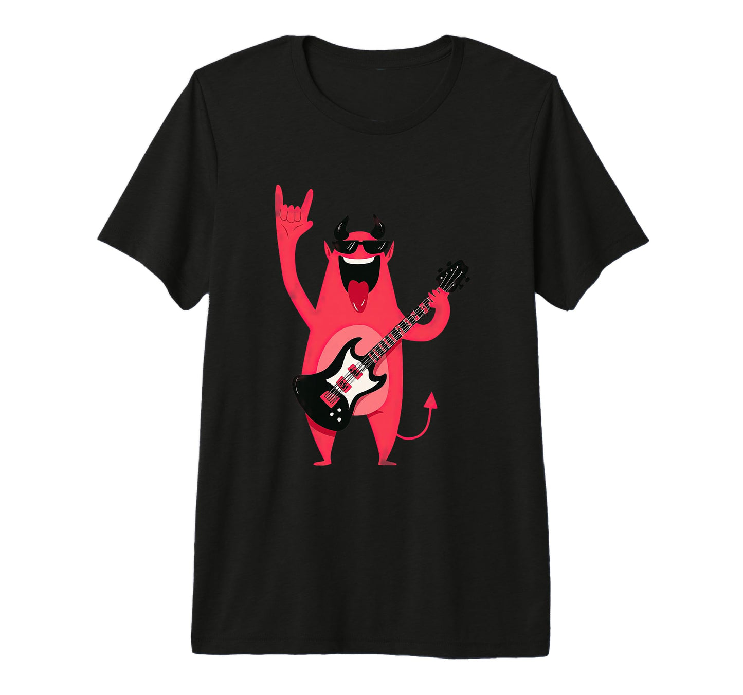Funny Cartoon Devil Rock Music Guitar T-Shirt - Minimalist Print Unisex - T-Shirt, Sweatshirt, Hoodie