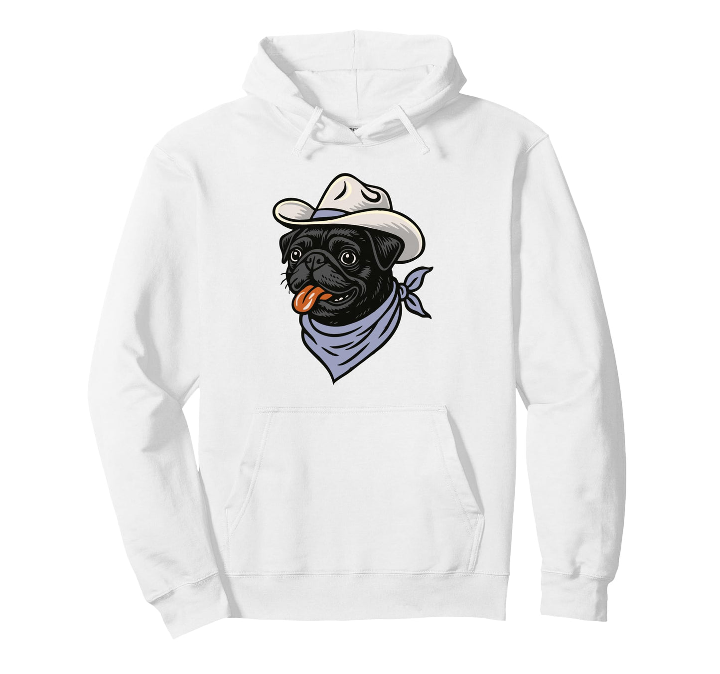 Funny Cowboy Pug Drawing Black Hoodie - Novelty Apparel Unisex - T-Shirt, Sweatshirt, Hoodie