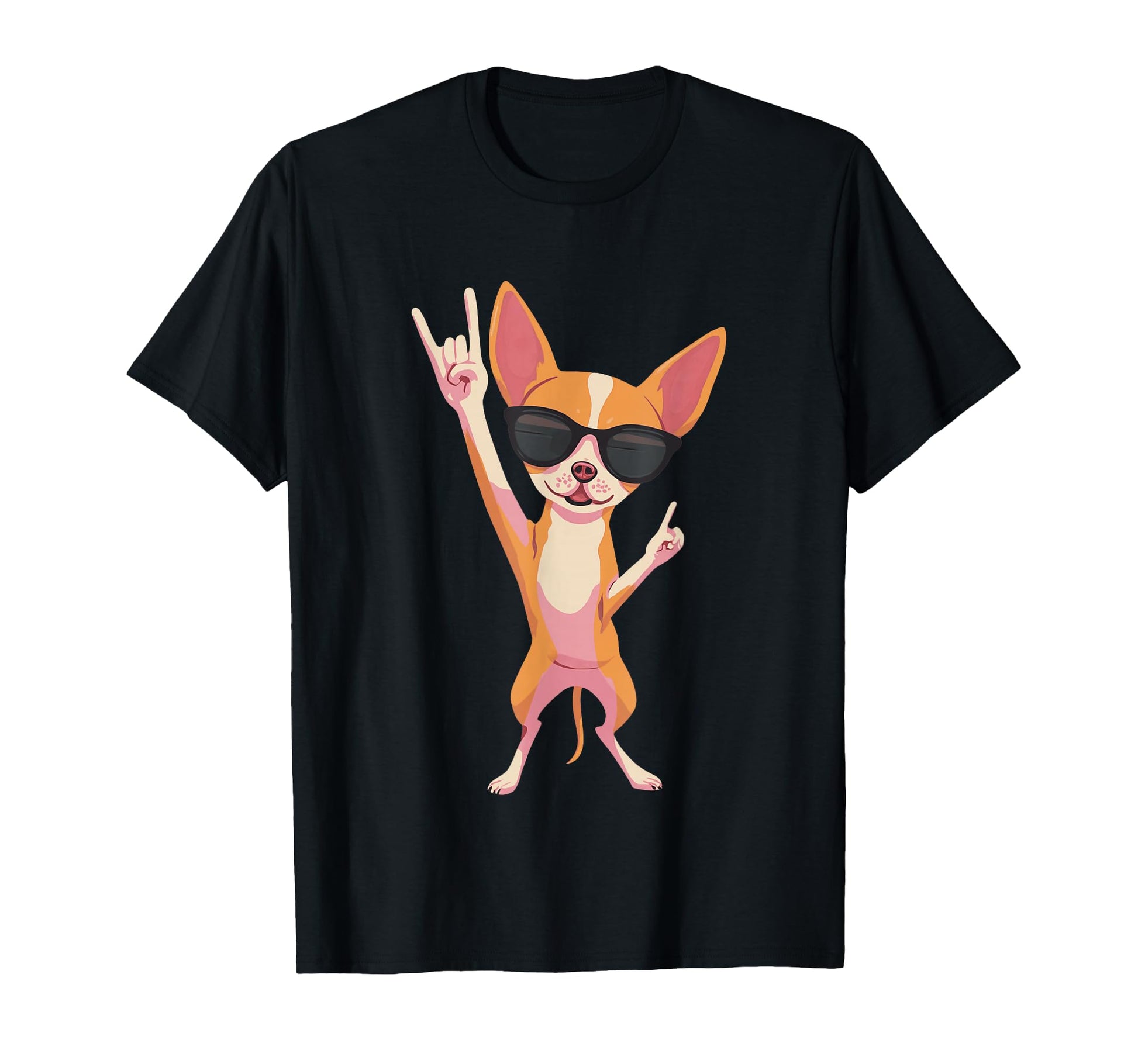 Chihuahua Dancing Rock Hand Sign Punk T-Shirt - Graphic Print for Adults - T-Shirt, Sweatshirt, Hoodie