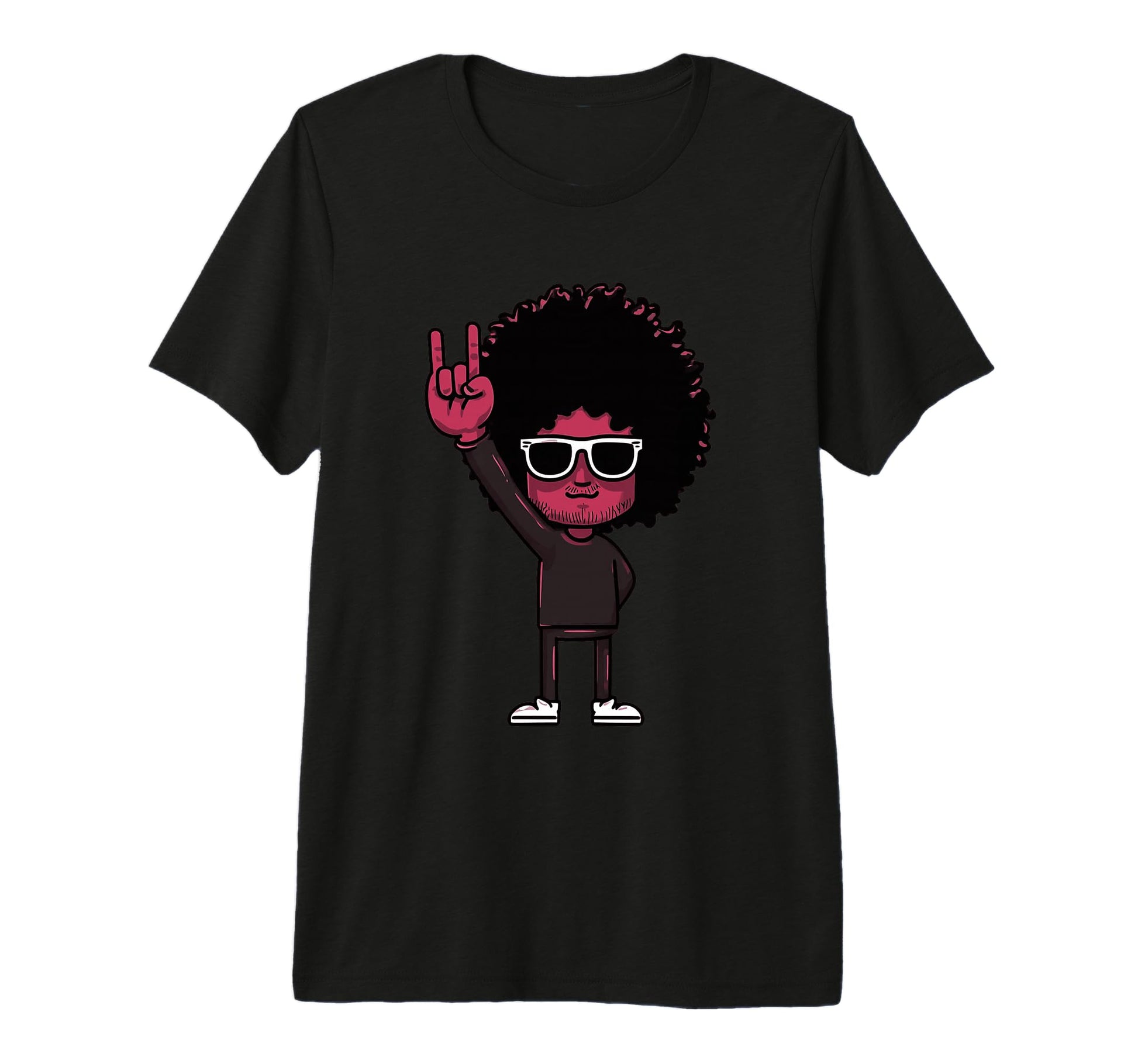 Afro Rock Hand Sign Character Funky Tri T-Shirt - Unique Graphic Men Women - T-Shirt, Sweatshirt, Hoodie