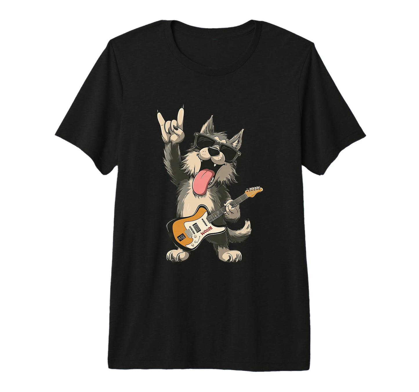Funny Wolf Cartoon Guitar Player T-Shirt - Fun Novelty Design Men Women - T-Shirt, Sweatshirt, Hoodie