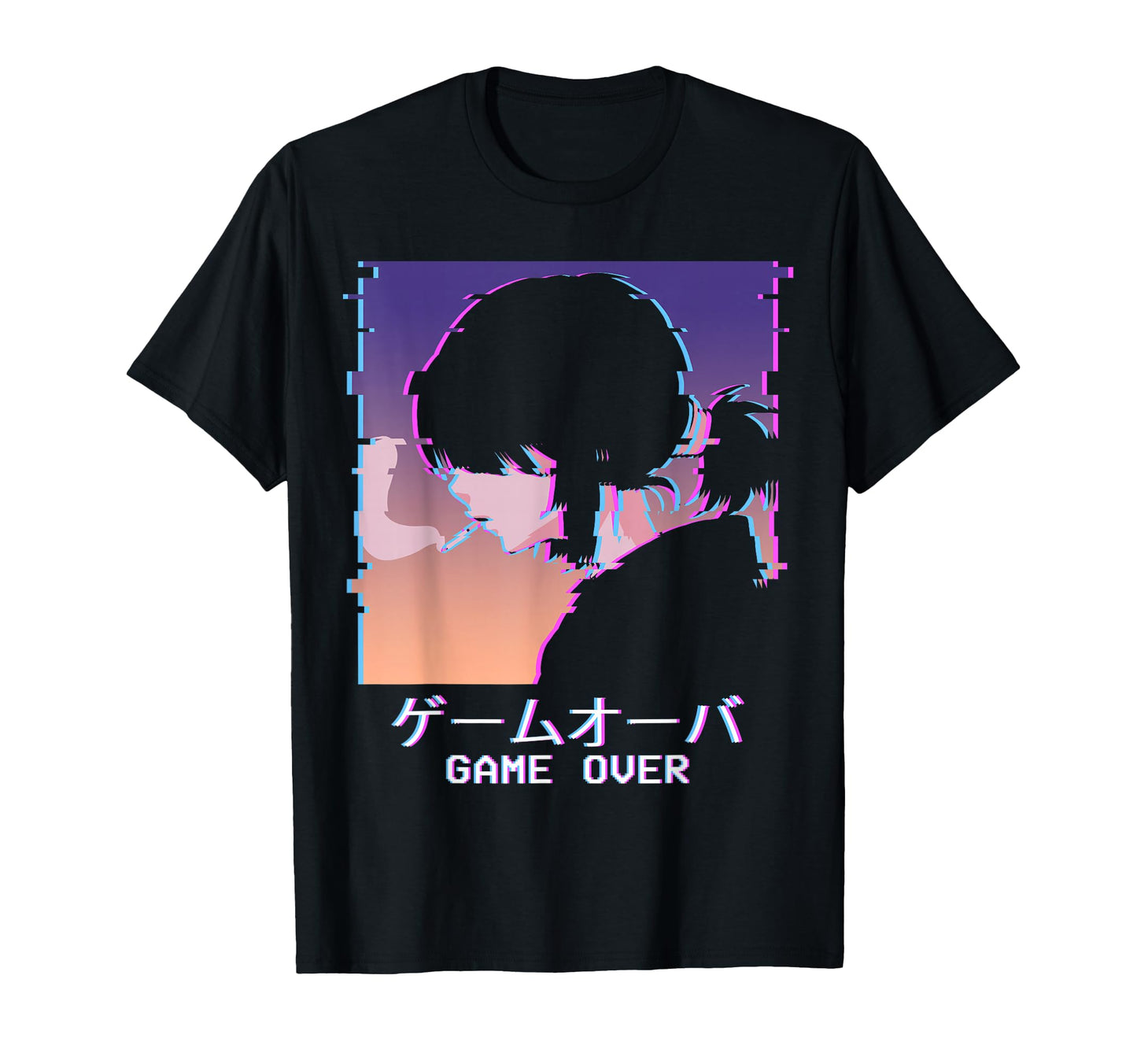 Sad Anime Waifu Game Over Vaporwave T-Shirt - Unique Graphic Unisex - T-Shirt, Sweatshirt, Hoodie
