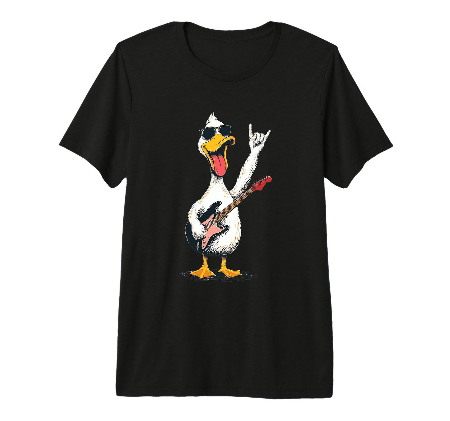 Funny Rock Duck Cartoon Guitar T-Shirt - Aesthetic Graphic Men Women - T-Shirt, Sweatshirt, Hoodie