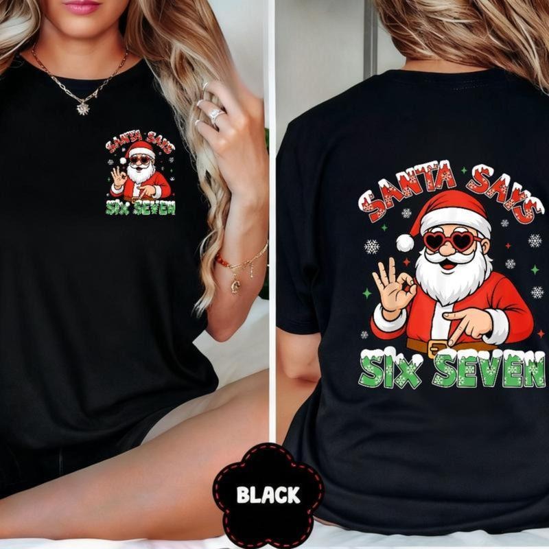 Funny 67 6 7 Santa Claus Black Heart Glasses Six - Adult & Kids T-Shirts, Sweatshirts & Hoodies apparel design preview 1